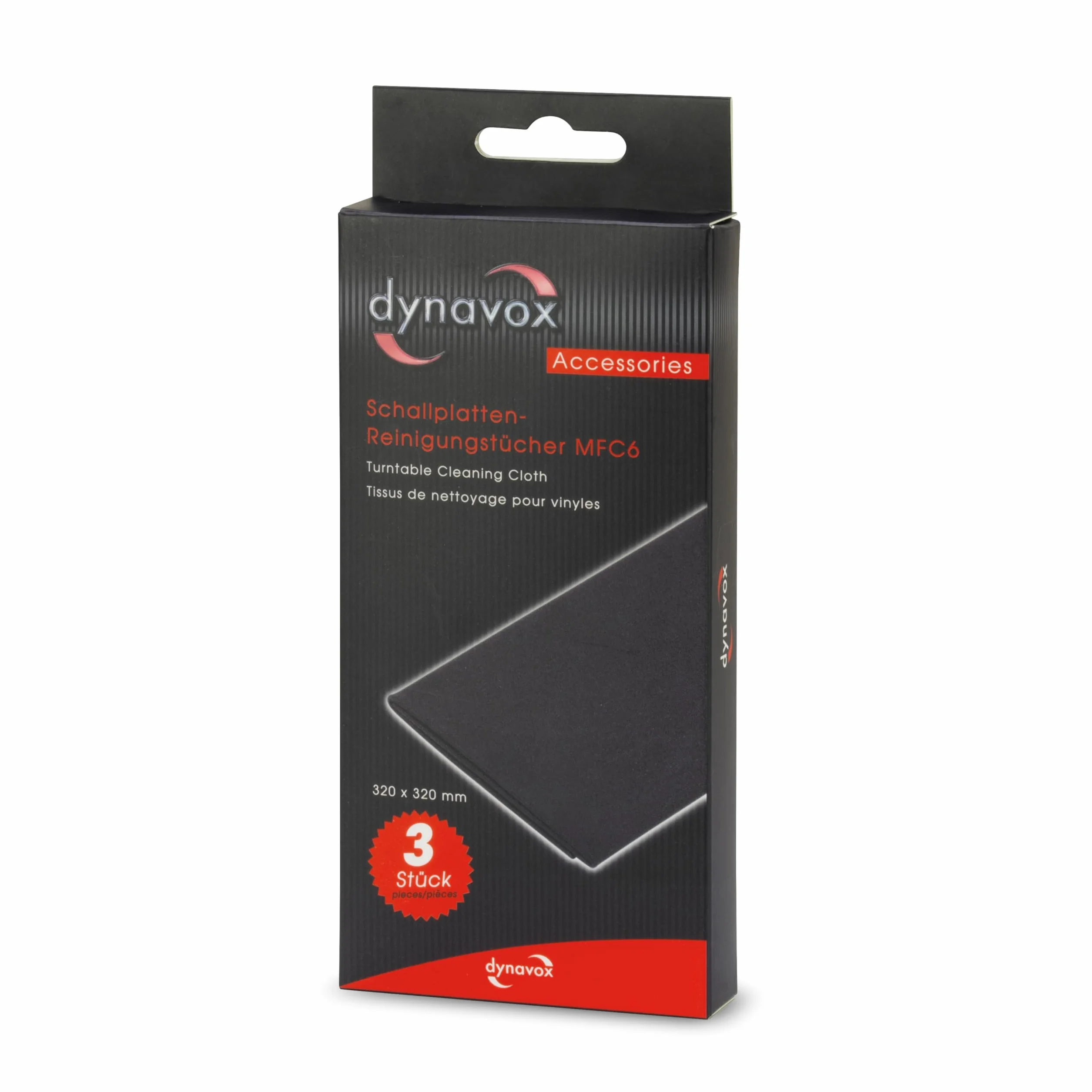 Dynavox Ściereczki do czyszczenia płyt gramofonowych MFC6 antystatyczne z mikrofibry 32x32 cm zestaw 3 szt. czarne