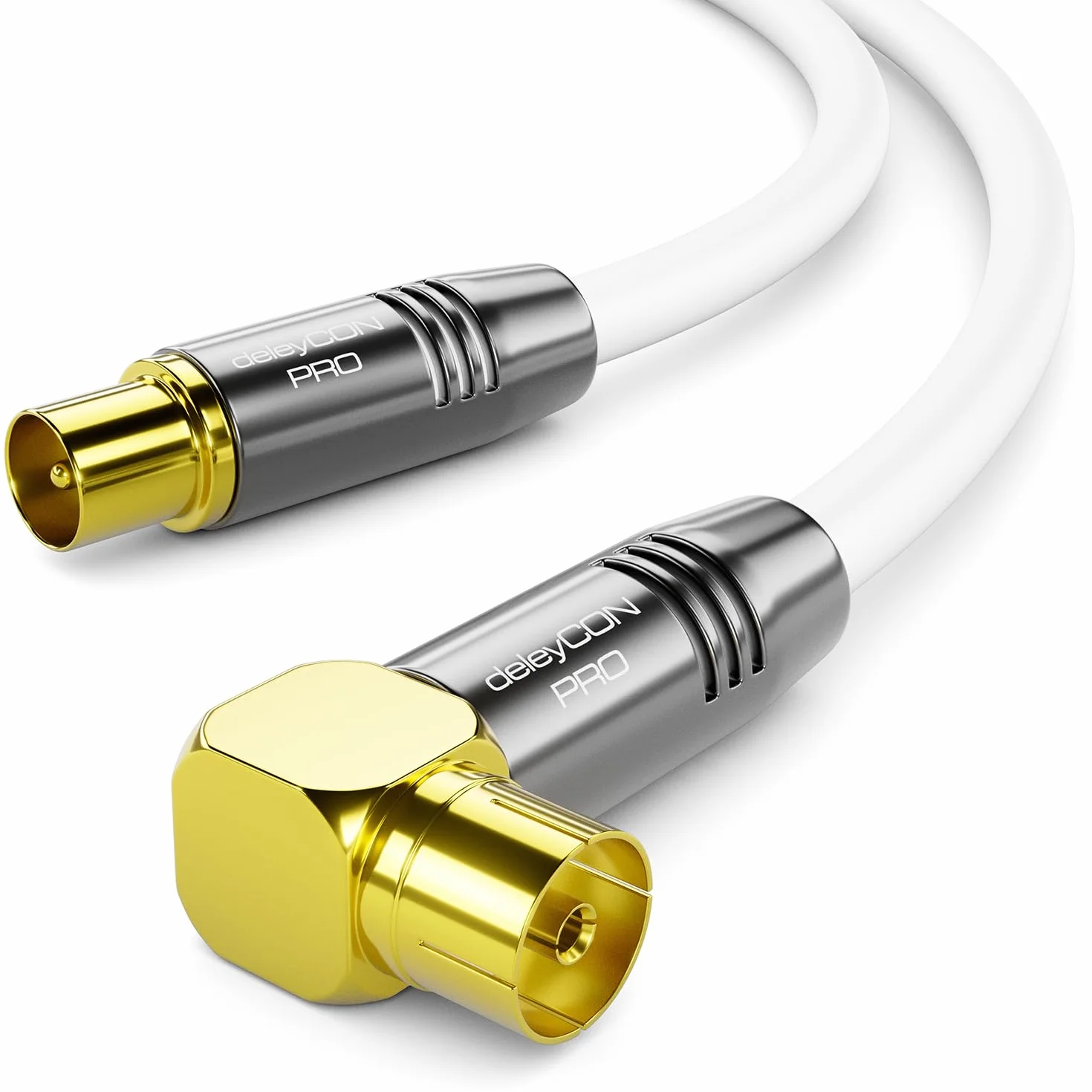 deleyCON 4K TV Kabel Antenowy 3,0m Koncentryczny IEC Kątowy Biały