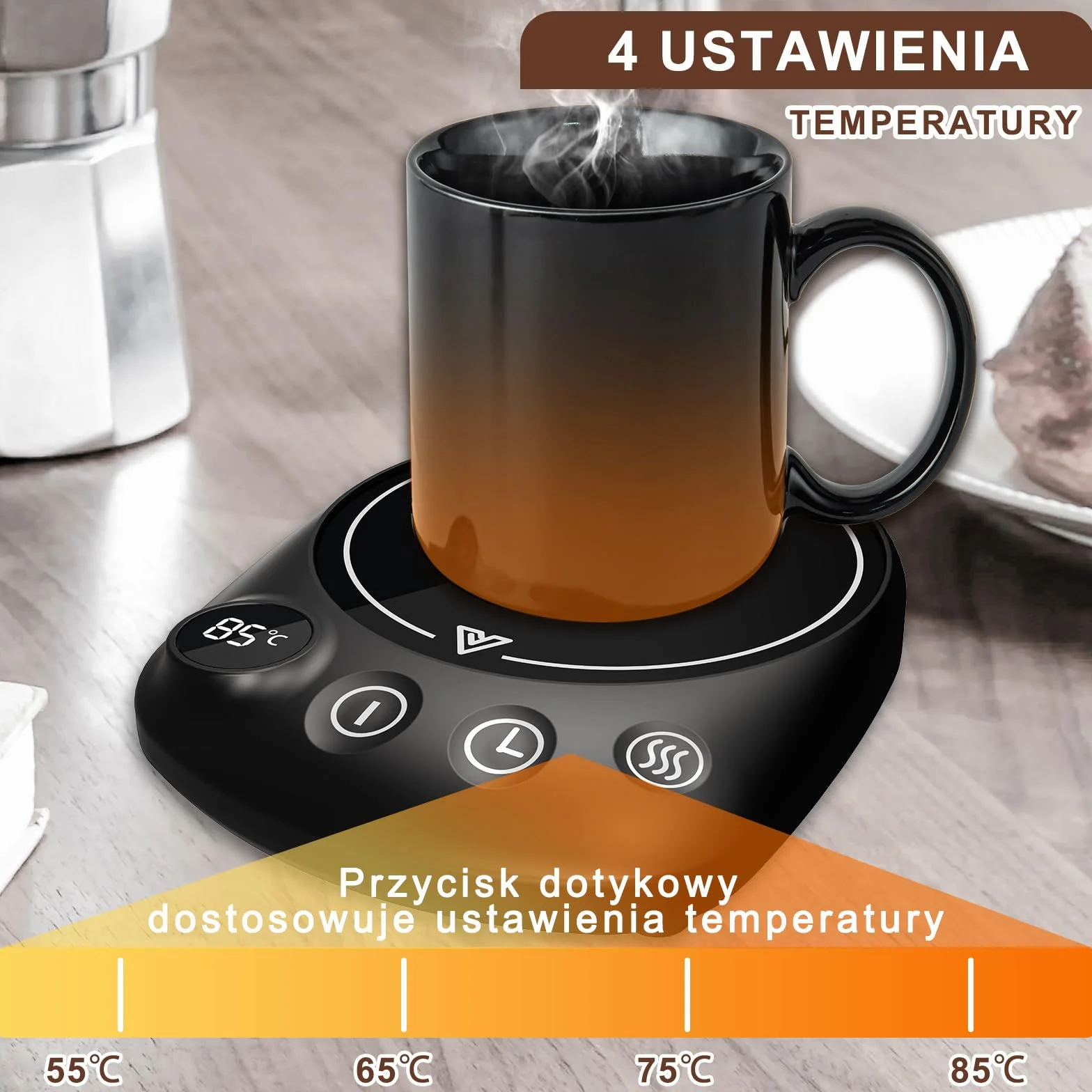 Podgrzewacz do filiżanek kawy 4 regulowane temperatury 131-185°F z timerem 1-12H
