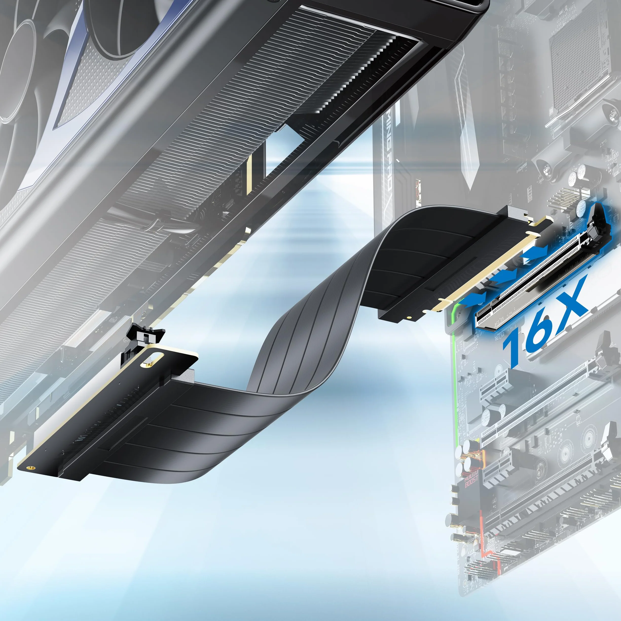Kabel podwyższający PCIE 5.0, adapter 90 stopni, kompatybilny z GPU RTX5090 RX9070, szybkość transferu 32,0 GT/s, przedłużacz PCIE 5.0 X16, prosty przedłużacz GPU GEN5 do