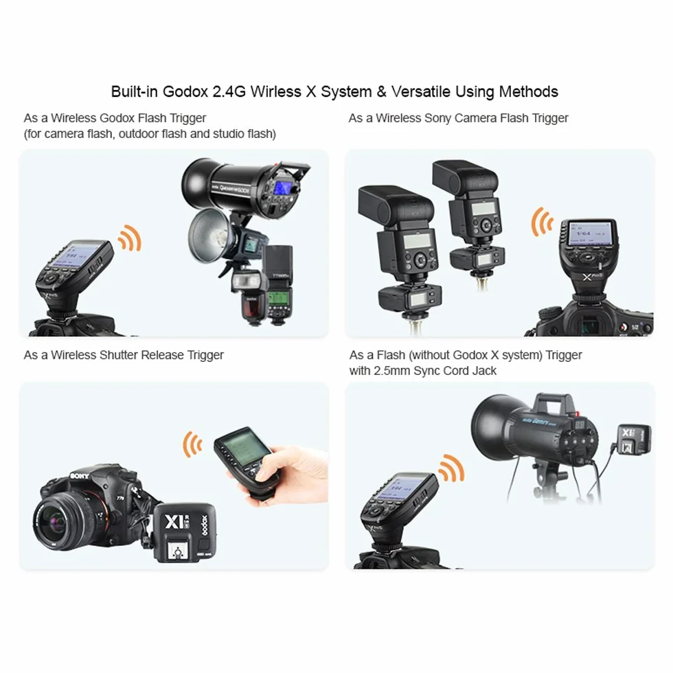 Godox XPro-S TTL bezprzewodowy wyzwalacz lampy błyskowej do kamery Sony Wirless X System 1/8000s HSS z dużym ekranem LCD ukośna konstrukcja TTL-Convert-ręczna funkcja nadajnik flash