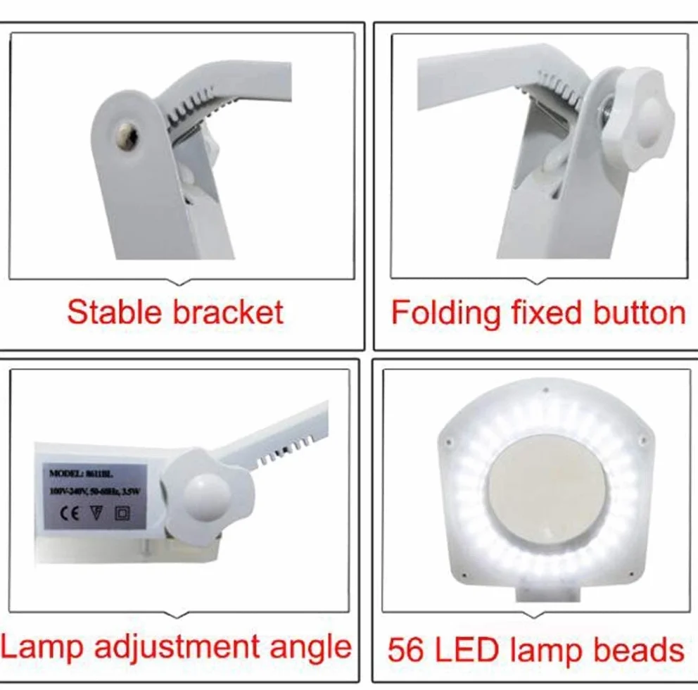 Lupa z podświetleniem LED Dioptrii 3D / 8D ze stojakiem - Lupa biurkowa Składana konstrukcja z lampą 56 LED - Najlepsze szkło powiększające bez użycia rąk ze światłem do czytania Interesting
