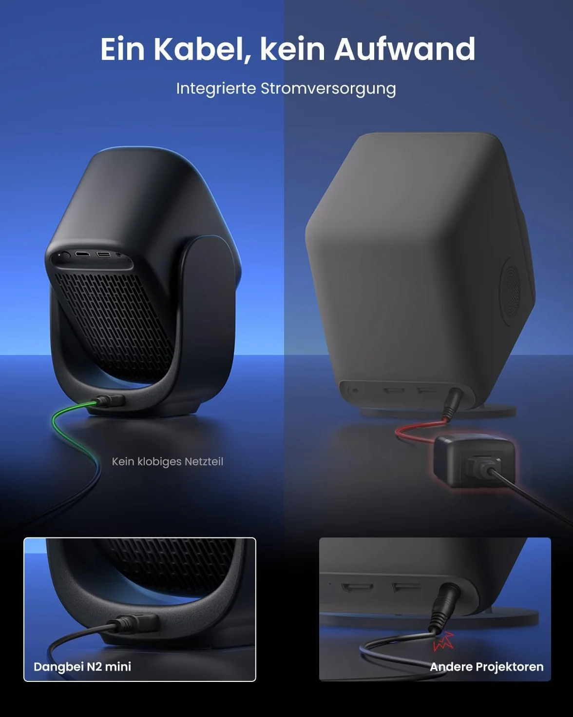 Dangbei N2 Mini projektor do sypialni, inteligentny projektor przenośny ze stojakiem obrotowym o 190°, oficjalny projektor domowy Netflix 1080P, projektor wideo z WiFi i Bluetooth do HD na zewnątrz