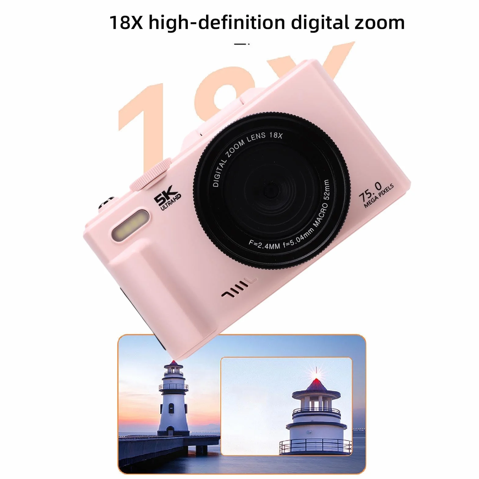 LICAEVEY Cyfrowy Aparat Cyfrowy 5K 75MP z 3 -calowym Ekranem Klapki, Aparat Vlogging z 18x Zoom, Cyfrowa Kamera Selfie z światłem LED i kartą Pamięci 32 GB
