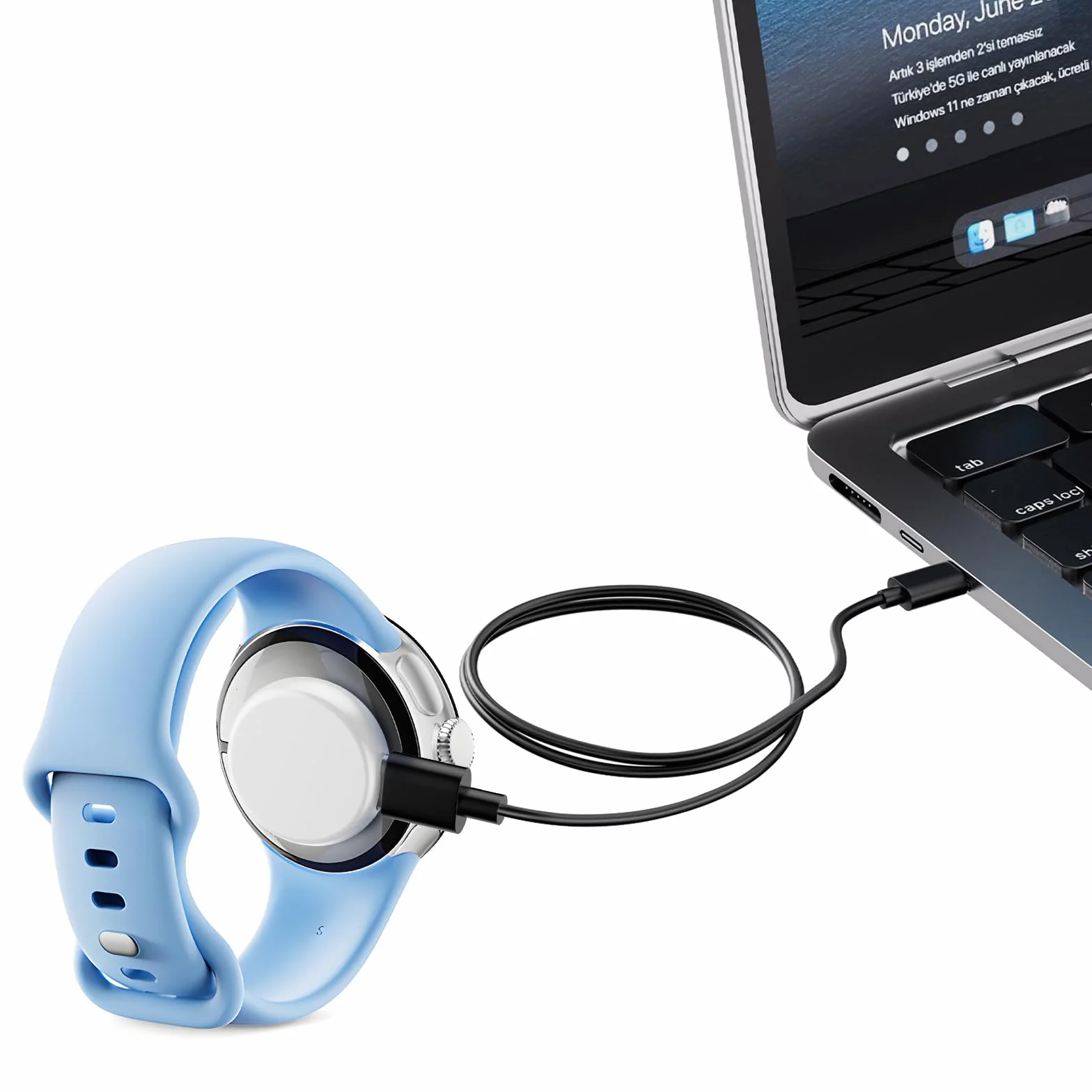 2 Częściowy Adapter USB C Kompatybilny z Google Pixel Watch 3/Pixel 2/Fit-bit Versa 3/Versa 4/Sense 2/Sense/Ace LTE Kablem, Wzmocniona ładowarka Magnetyczna i Odporna na Zużycie-Czarny/Biały