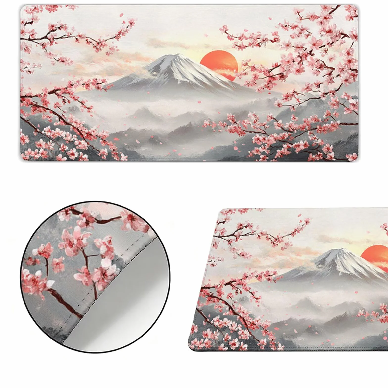 Japonia podkładka pod mysz dla graczy XXL 1000 x 500 x 3 mm podkładka pod mysz kwiaty wiśni, przeszyte krawędzie, wodoodporna i antypoślizgowa gumowa podstawa, komputer biurowy, gry, prezent dla
