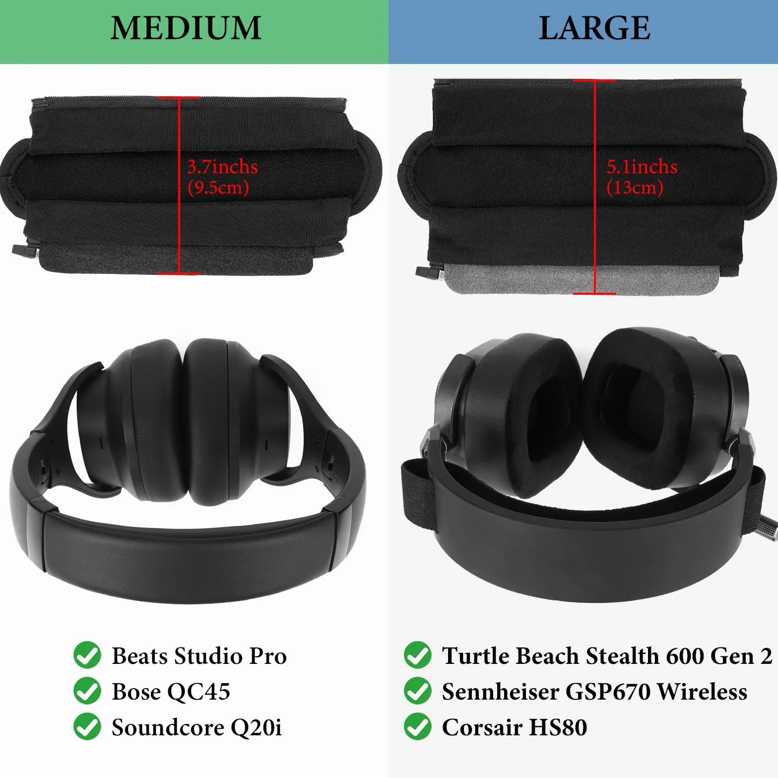 Geekria Duża opaska na głowę z rzepem zestaw podkładek ochraniacz kompatybilny Corsair JBL Logitech Razer Sennheiser Turtle