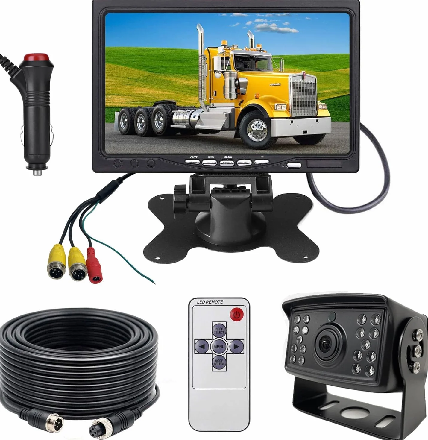 12 V 24 V kamera cofania pojazdu i 7 cali HD TFT LCD system monitoringu cofania do przyczepy kempingowej, wodoodporna kamera cofania w nocy z 33 ft 4-pinowym złączem lotniczym