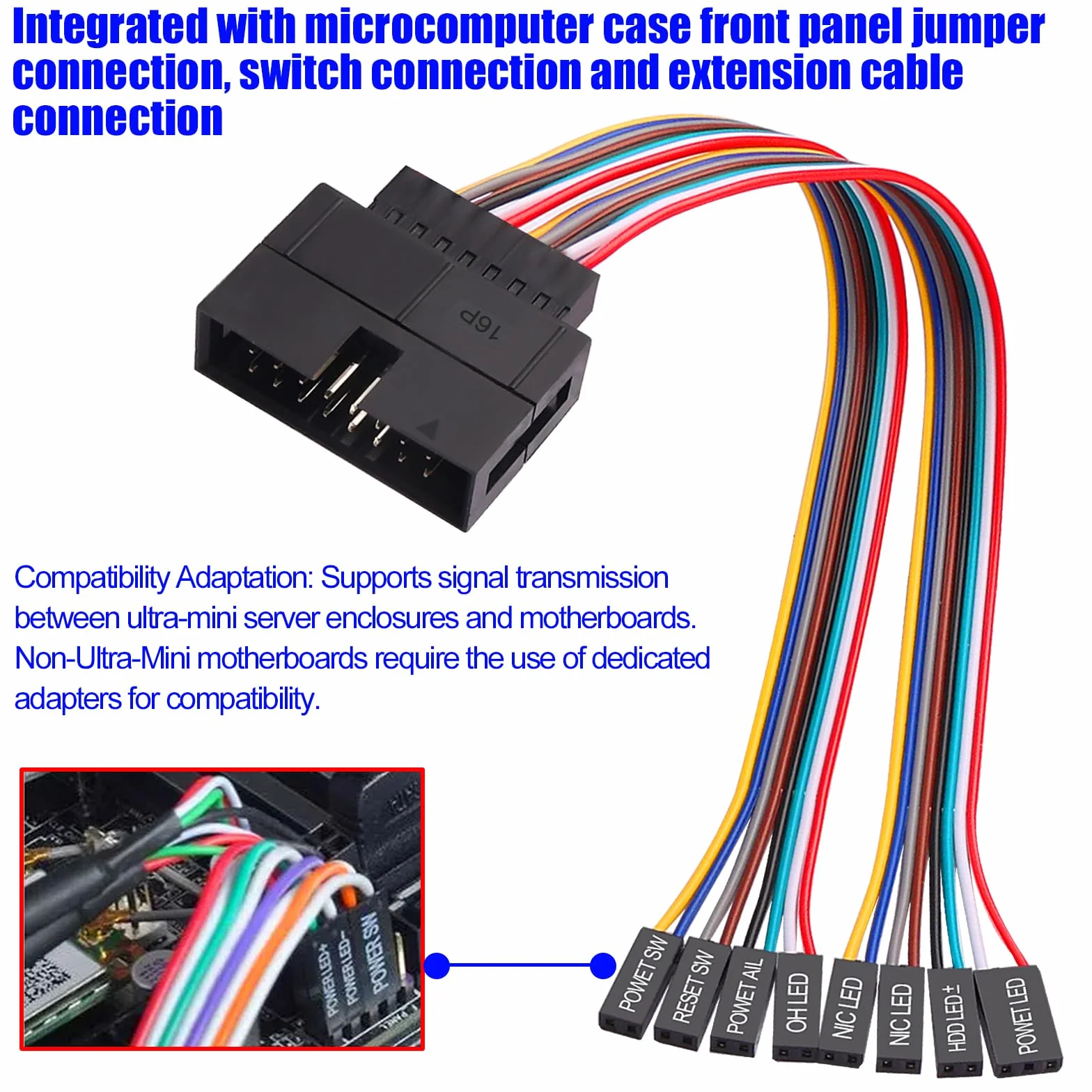 16-biegunowy na 8x2-biegunowy adapter kabla rozgałęźnego Super-Micro-Server adapter przedłużający kabel przedniego panelu obudowy 22cm/8,8in