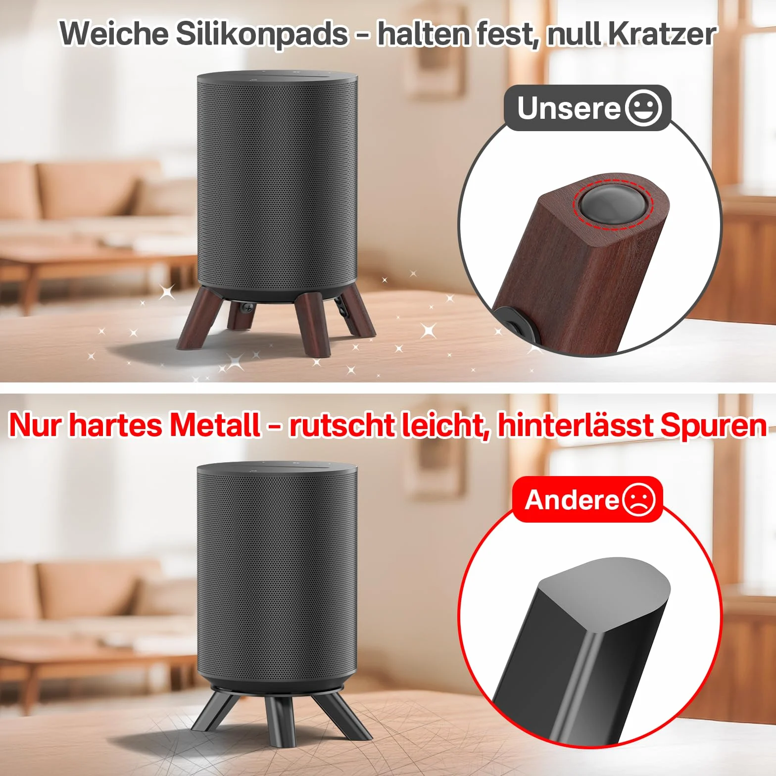 Drewniany stojak na biurko do Sonos Era 100 i Sonos Era 100 SL stojak, statyw na głośniki biurkowe ze stabilną podstawą do Sonos Era 100 stojaków, 2 sztuki w opakowaniu