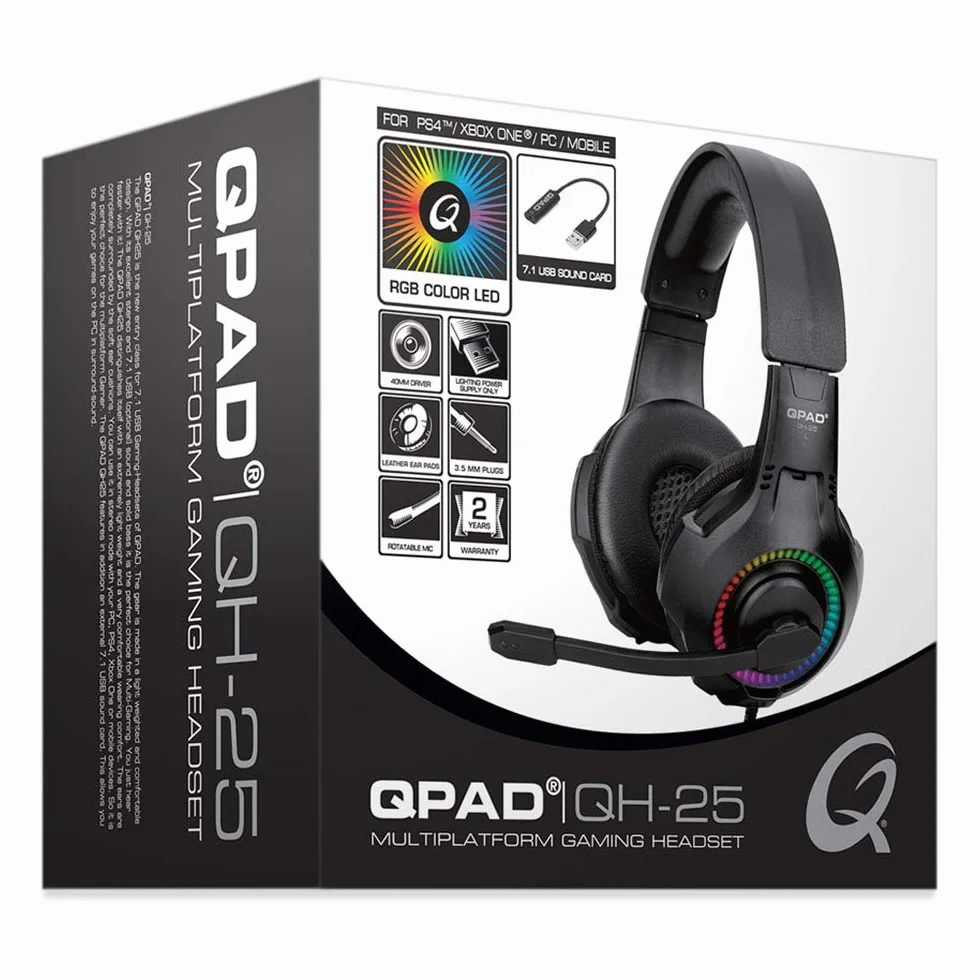 QPAD QH-25 RGB stereo i zestaw słuchawkowy do gier USB 7.1