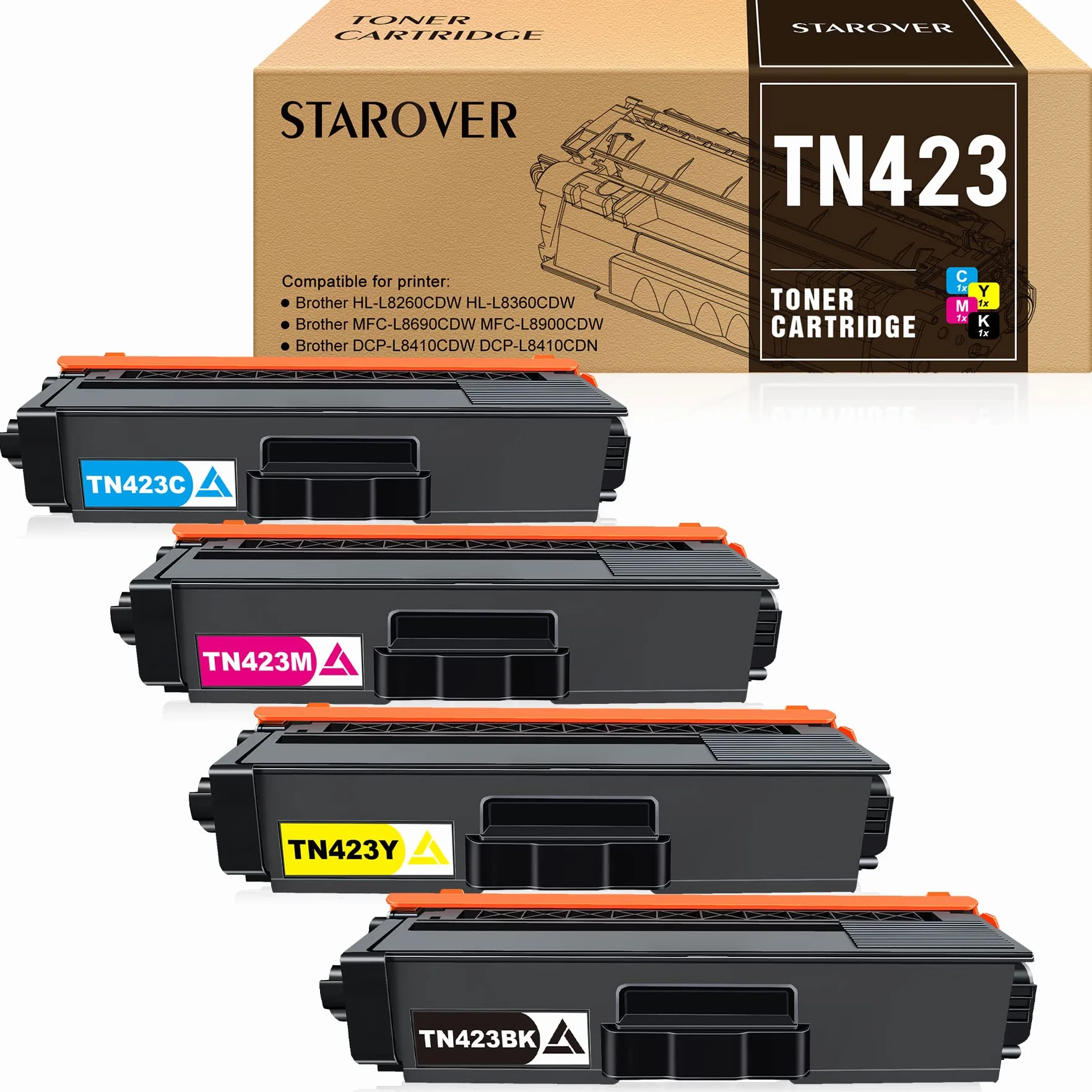STAROVER TN423 zamiennik wkładów z tonerem do Brother TN423 TN421 TN 423 421 do Brother MFC-L8690CDW HL-L8260CDW DCP-L8410CDW HL-L8360CDW MFC-L8900CDW (czarny cyjan magenta żółty, 4-pak)