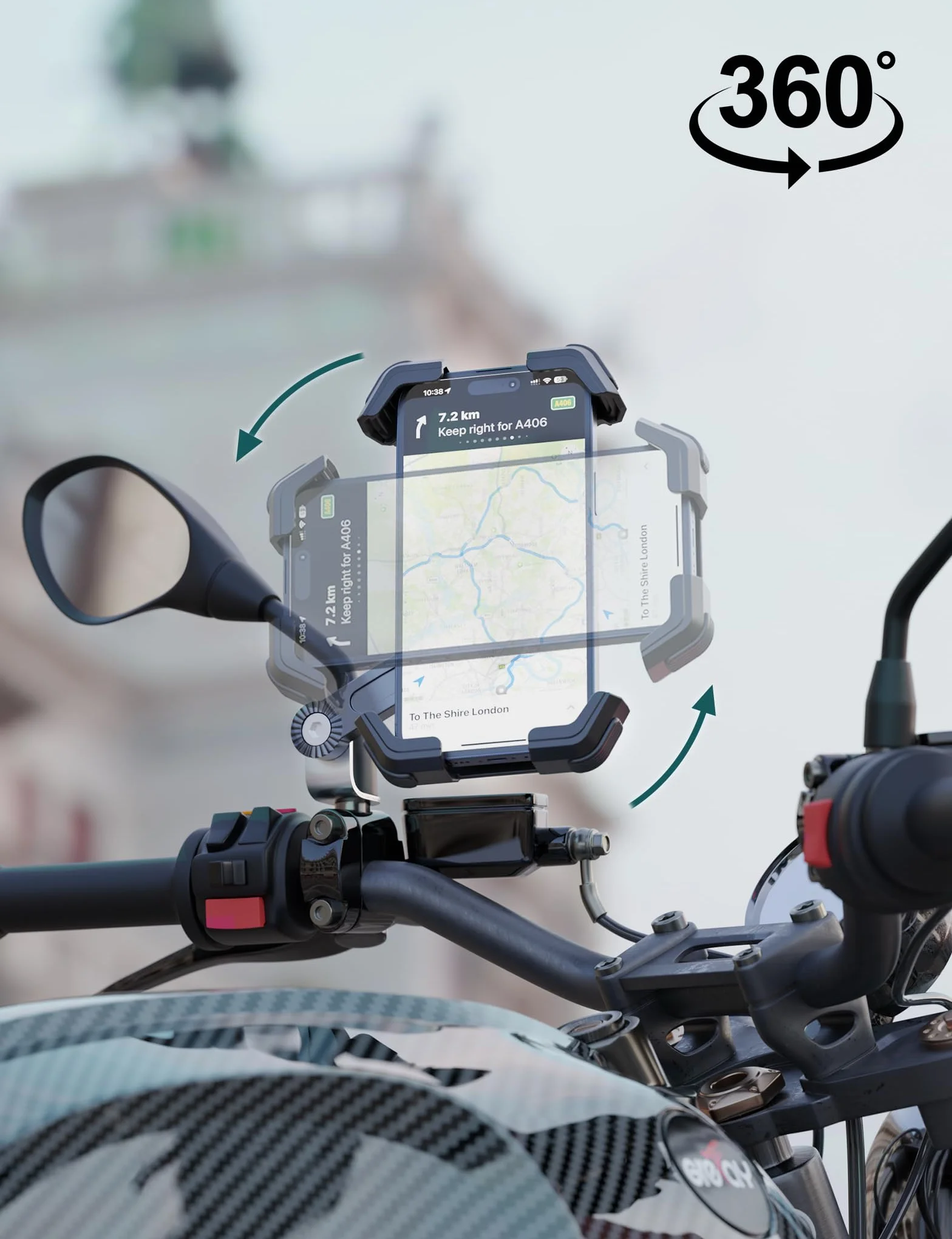 Grefay Uchwyt Motocyklowy na Telefon 360° Podwójne Tłumienie Drgań 4,5-7,2 Cala