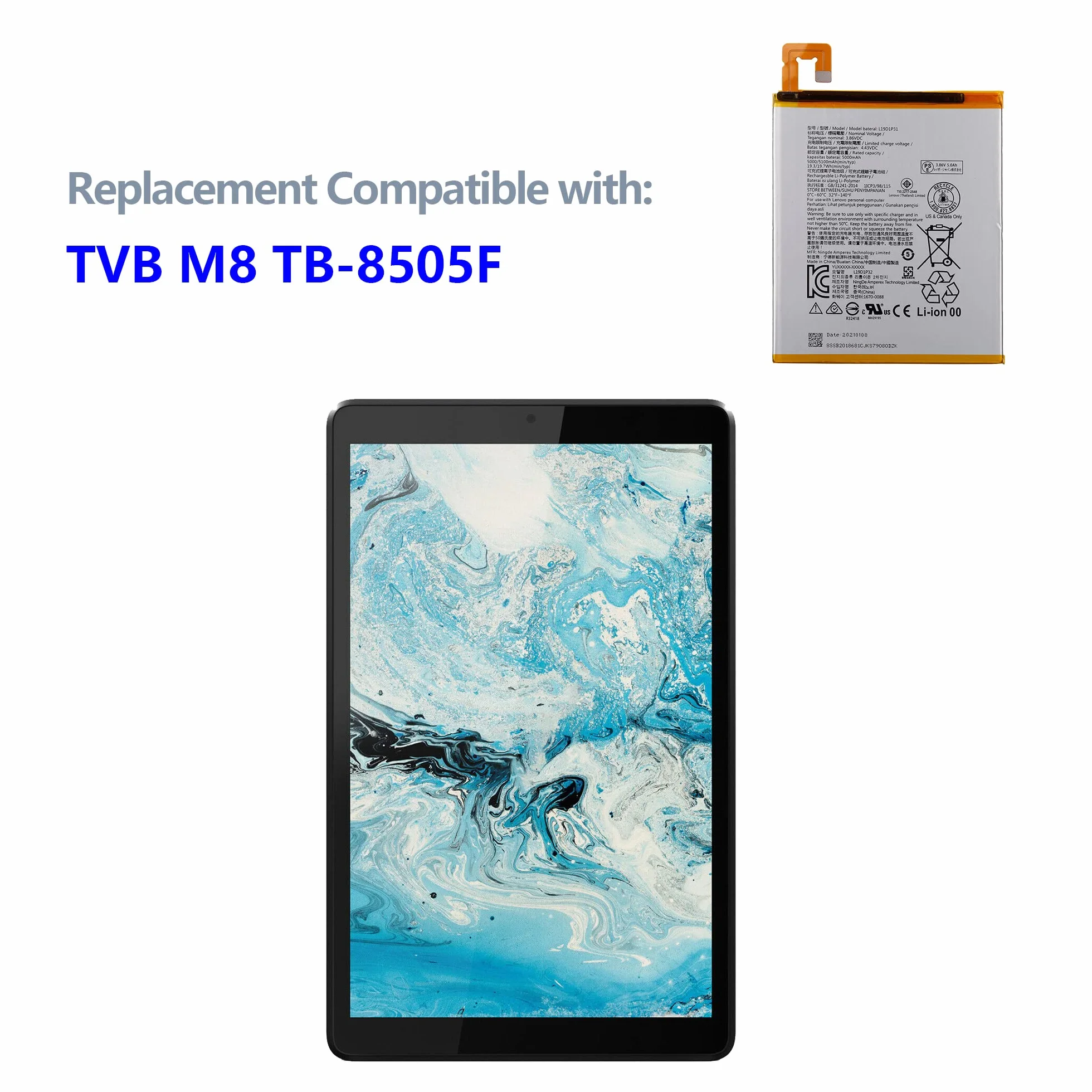 Akumulator L19D1P31 kompatybilny z Tab M8 (2nd/3 generacji) 8,0 cala TB-8505X, TB-8505F, TB-8505FS, TB-8505F - TB-8506 z narzędziami