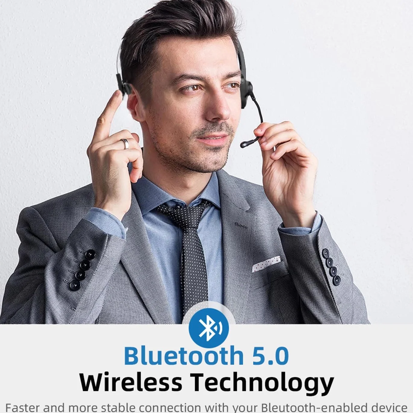 Zestaw słuchawkowy do call center, komfort z redukcją szumów Elastyczny mikrofon z redukcją szumów 300 °, zestaw słuchawkowy Bluetooth z zasięgiem bezprzewodowym 10 M, z magnetyczną podstawą ładującą