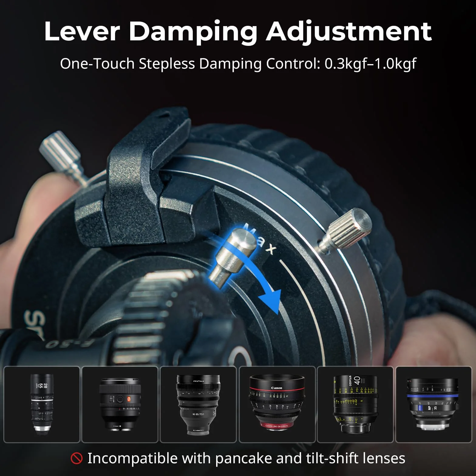 SMALLRIG Follow Focus F50 z bezstopniową regulacją dźwigni tłumienia dynamicznego i ogranicznikami A/B, w tym 15 mm pręt i zacisk pręta, do lustrzanek cyfrowych- 4745