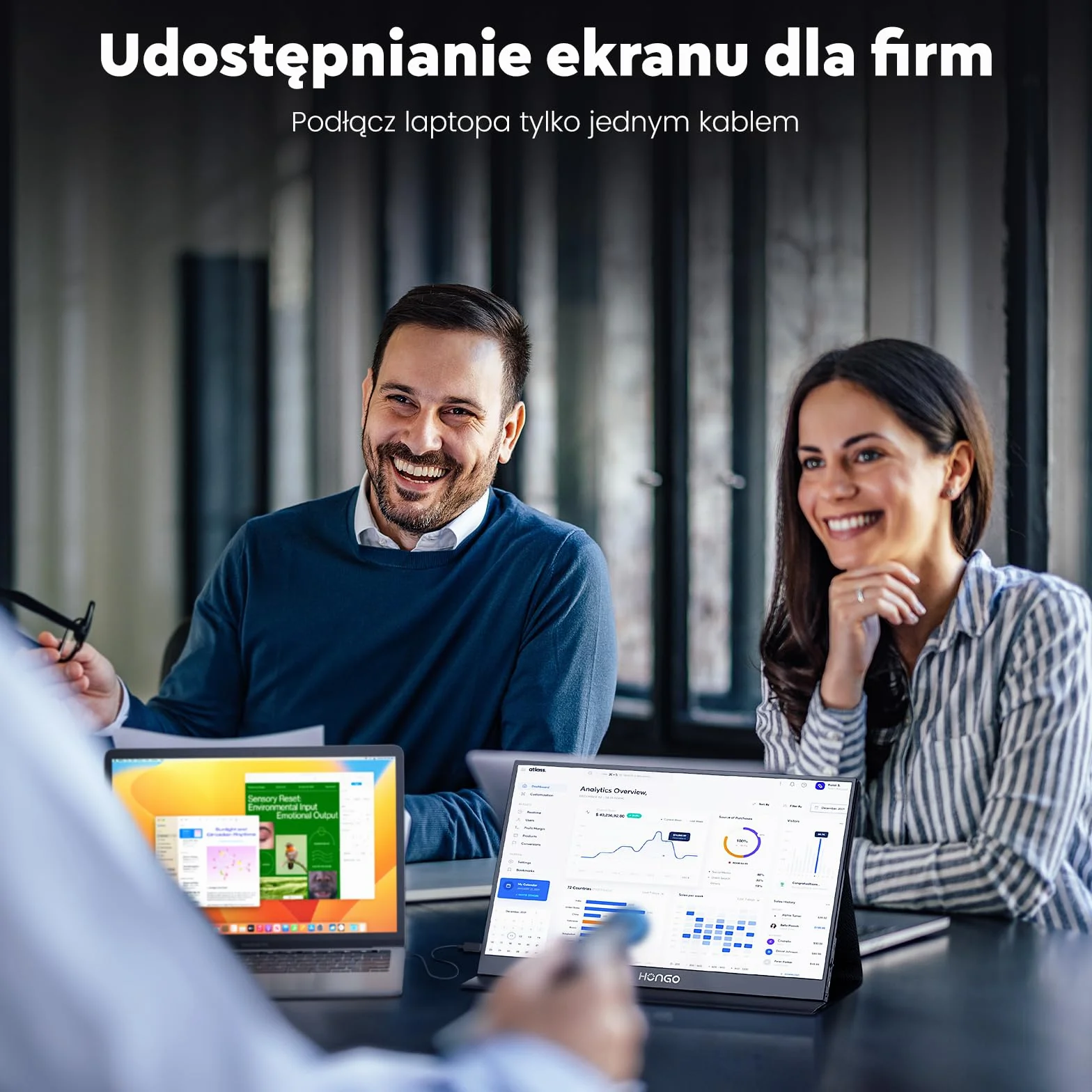 HONGO monitor przenośny do laptopa, ekran przenośny 15,6 cala 1920 x 1080 FHD, USB-C HDMI monitor do laptopa wbudowane głośniki z inteligentną obudową, ekran do laptopa PC Mac PS3/4/5/X-BO/Telefon