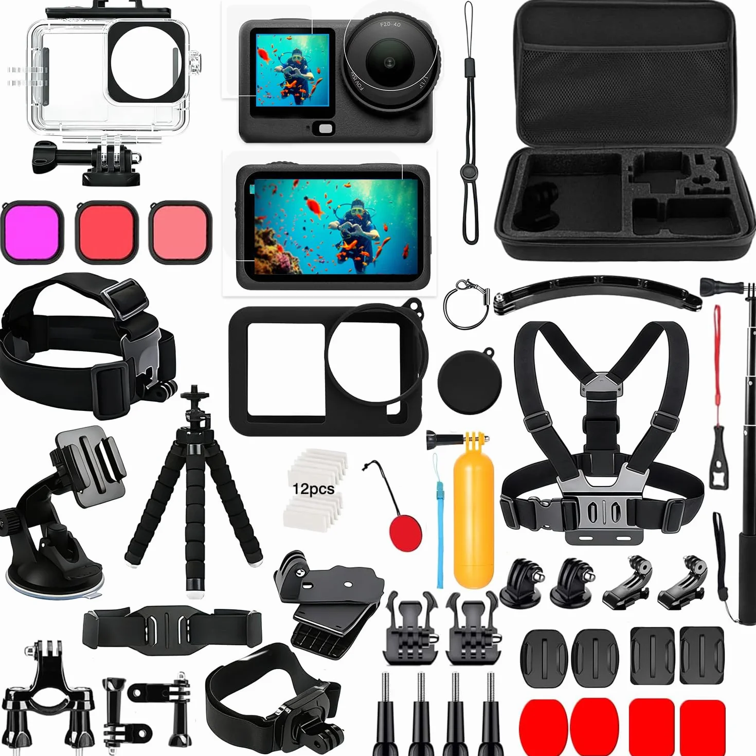 Akcesoria do DJI Osmo Action 6, Saprdii wodoszczelna obudowa, pływający uchwyt, folia ochronna na wyświetlacz, uchwyt do selfie kijek do roweru, akcesoria do nurkowania do DJI Osmo Action