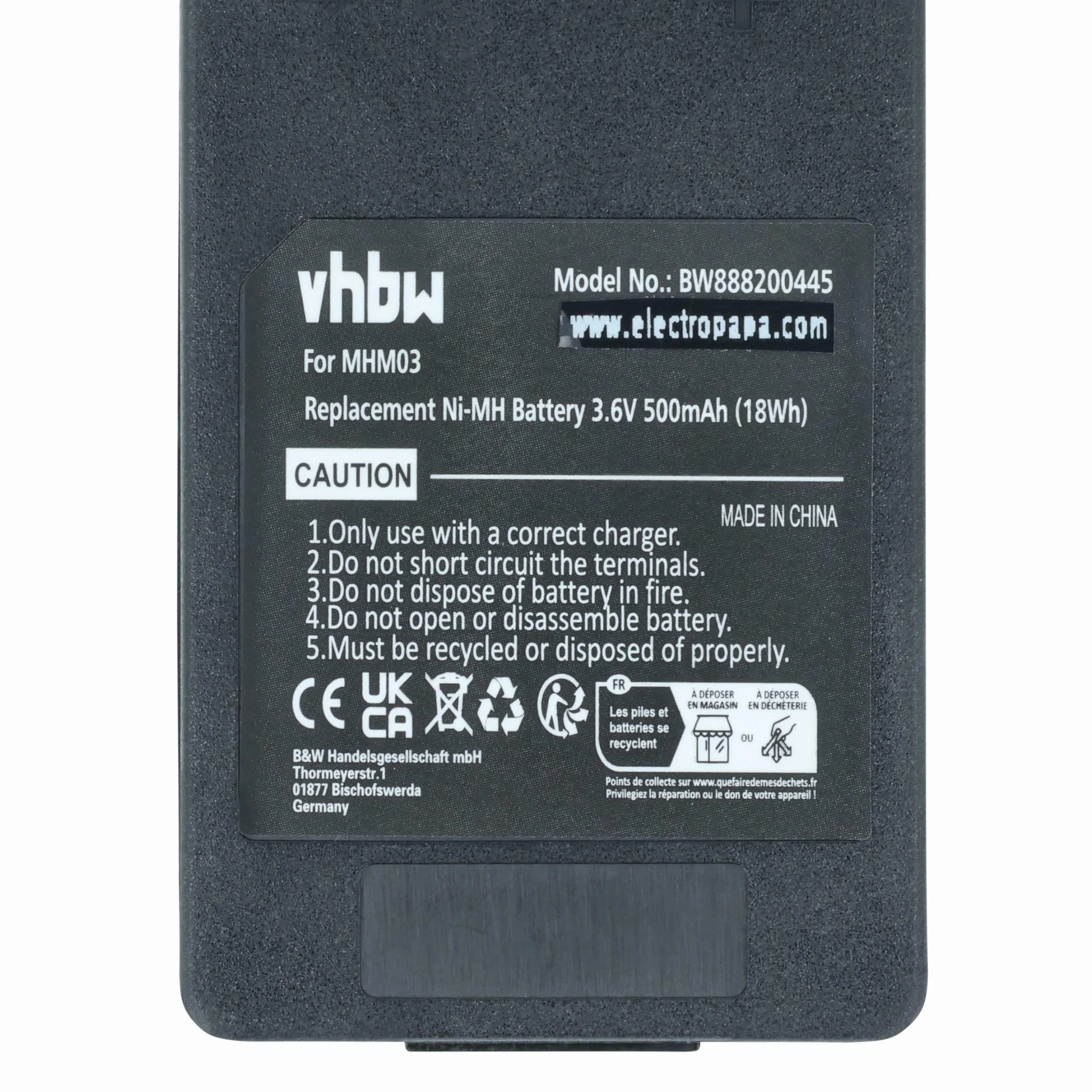vhbw 5 x akumulator zamienny do Autec MHM03, LPM01LI, LPM01, R0BATT00E10A0 do przemysłowego pilota zdalnego sterowania (500 mAh, 3,6 V, NiMH) - czarny