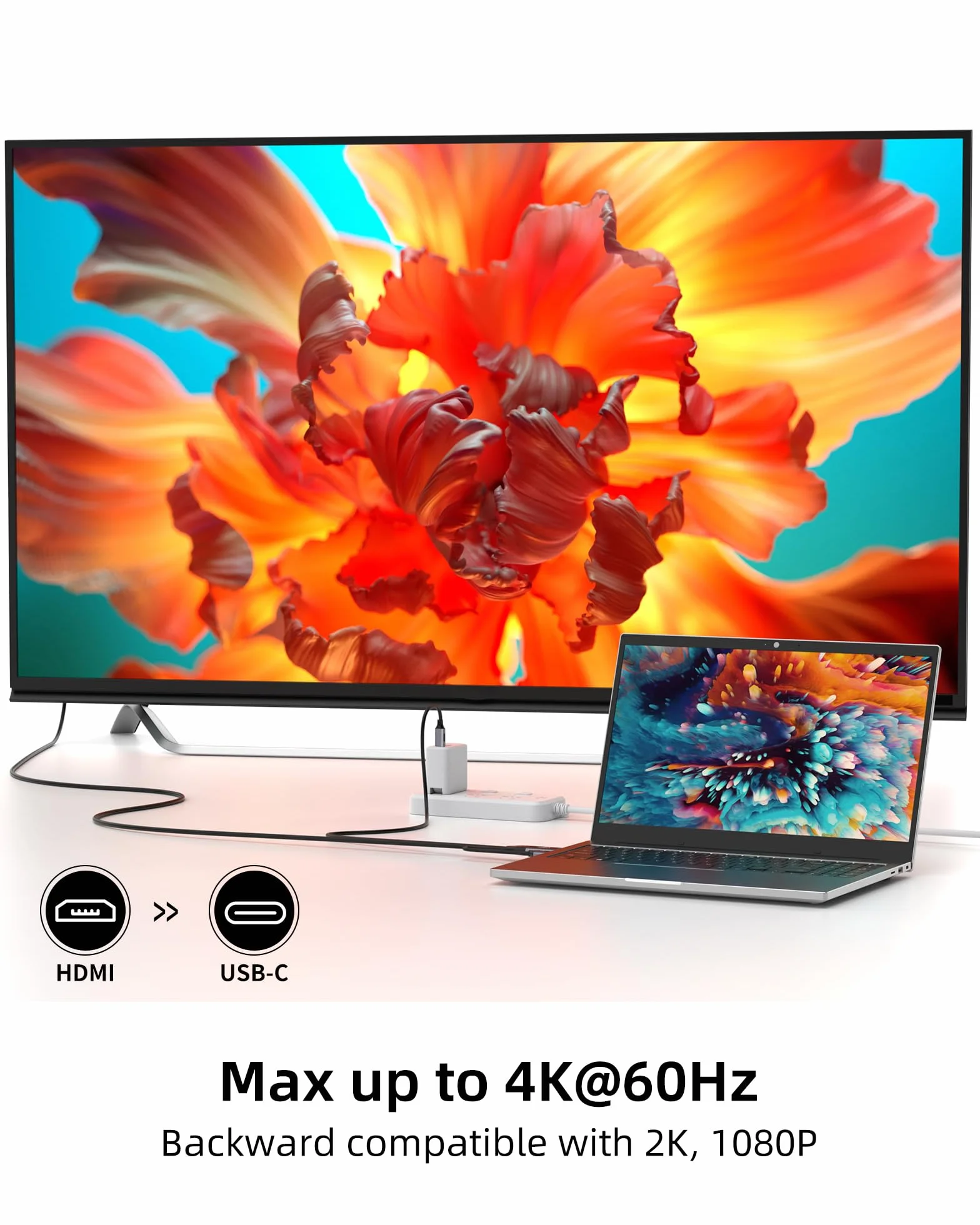 fairikabe Kabel HDMI na USB C, 4K 60 Hz, źródło HDMI i zasilacz do wyświetlacza USB C, konwerter do Xbox PS5, stacja dokująca Steam Deck do Apple Studio Display, Nreal, Xreal, Xreal Beam, Rayneo