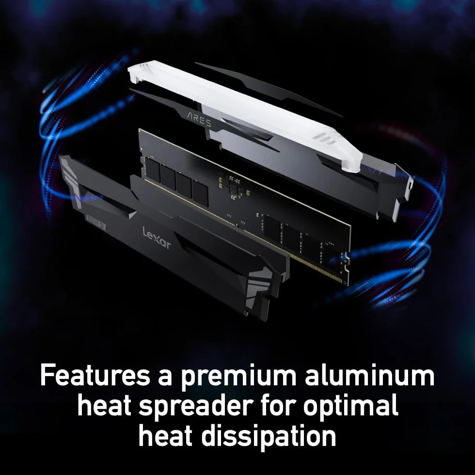DDR5 32GB KIT 2x16GB PC 6800 Lexar ARES RGB CL34 with heatsink schwarz LD5U16G68C34LA-RGD