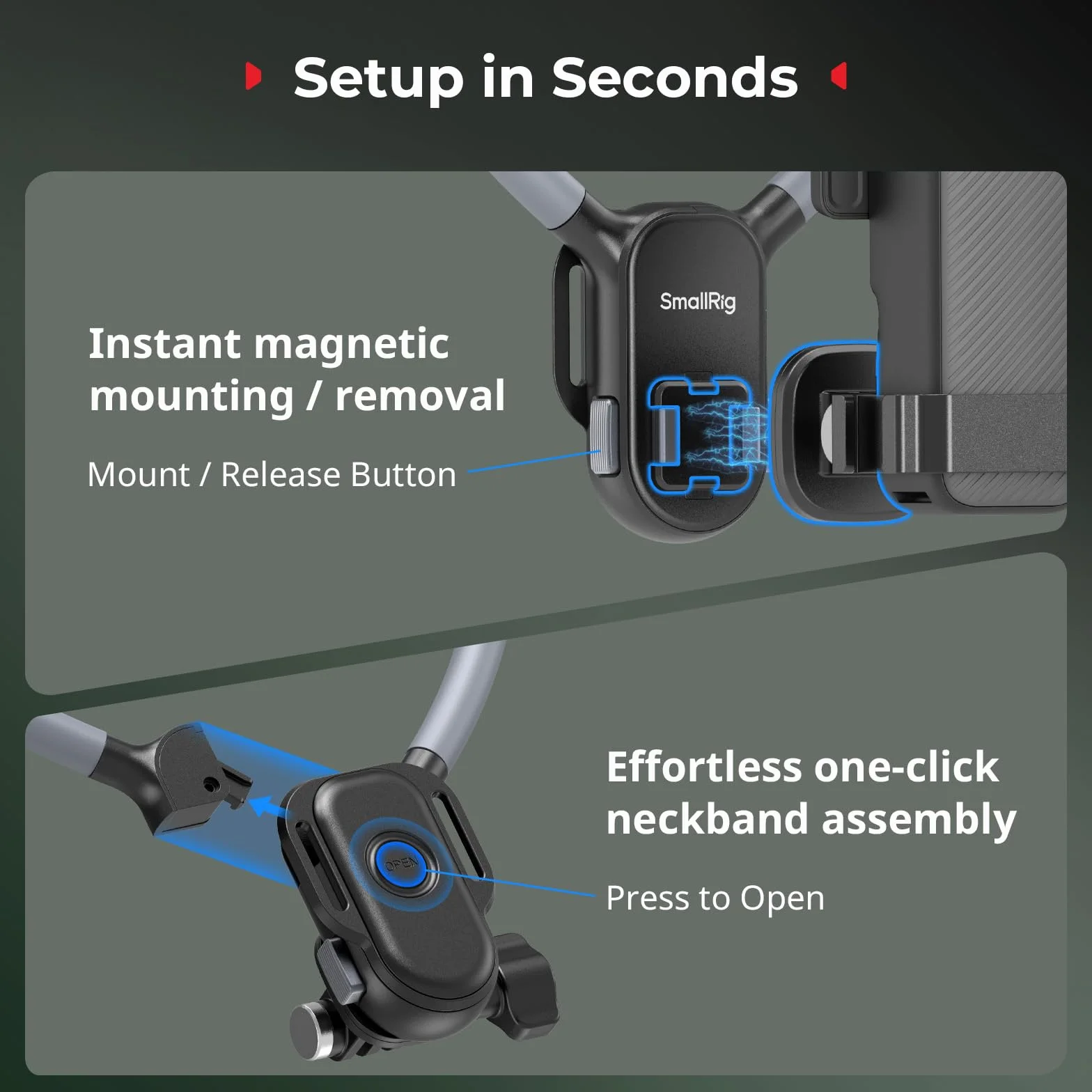 SMALLRIG Magnetyczny uchwyt na szyję z paskiem na klatkę piersiową do kamer sportowych i wideoblogowania z perspektywy użytkownika bez użycia rąk do DJI Pocket 4/3/Action 4/5, Hero 13– 5567