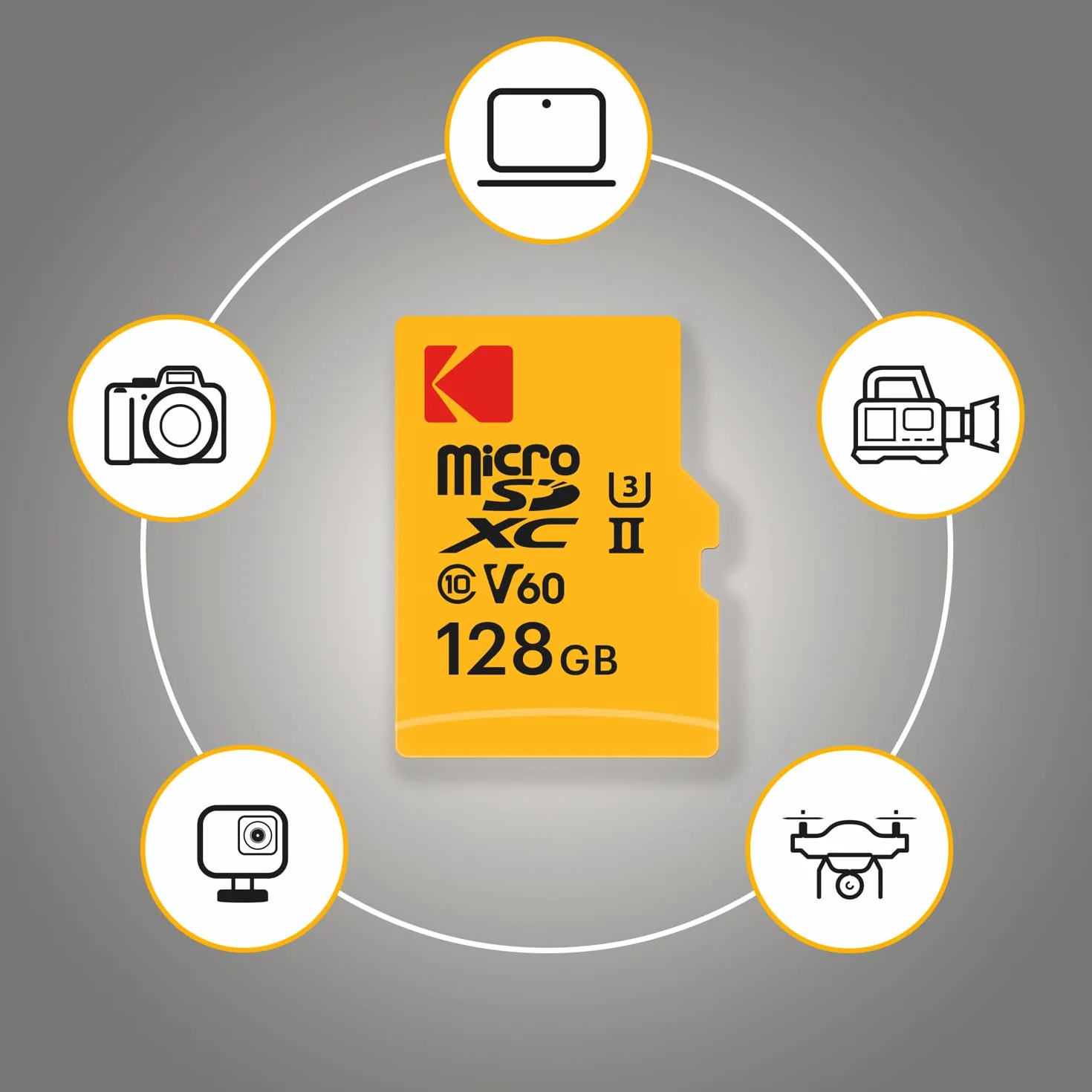 Kodak - Karta MicroSD 128GB - UHS-II U3 V60 - Wysoka prędkość odczytu 300 MB/s przy zapisie 160 MB/s - Wideo 4K/8K - Idealny do fotografii i wideografii - Adapter SD w zestawie