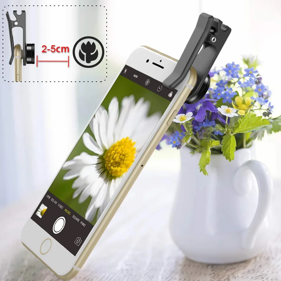 APEXEL Zestaw obiektywów do telefonu 6 w 1, super obiektyw typu rybie oko 205° + obiektyw szerokokątny 140° HD i 25x obiektyw makro + filtr 6-gwiazdkowy + filtr CPL+ND 32