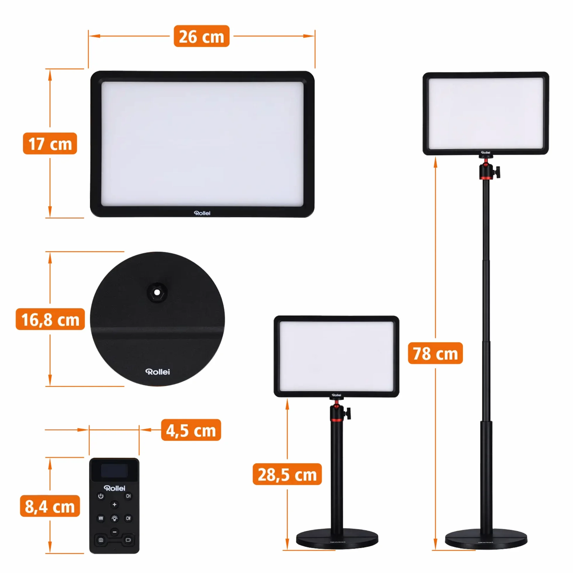 Rollei Lumis Key Light Pro, światło wideo, światło strumieniowe CRI 90+ 2500-9000K, z panelem LED i pilotem Bluetooth, do zdjęć, wideokonferencji TikTok Live Stream, światła, fotografia