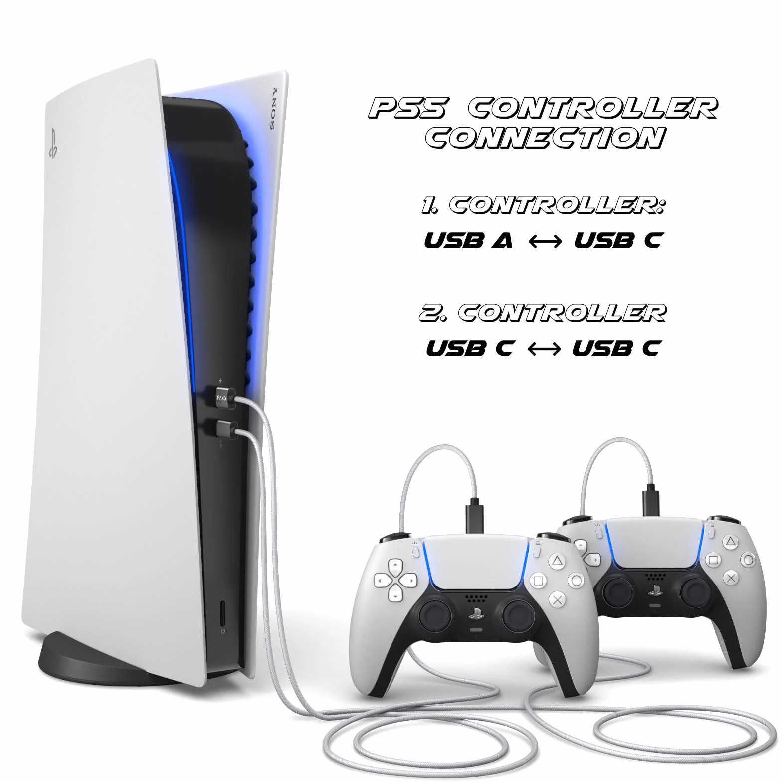 PAXO Nylonowy kabel do ładowania PS5, 3 m, do kontrolera Playstation 5, kabel USB C na C, USB 3.1 (USB 3.0), kabel do ładowania, płaszcz materiałowy, wtyczka aluminiowa, biały