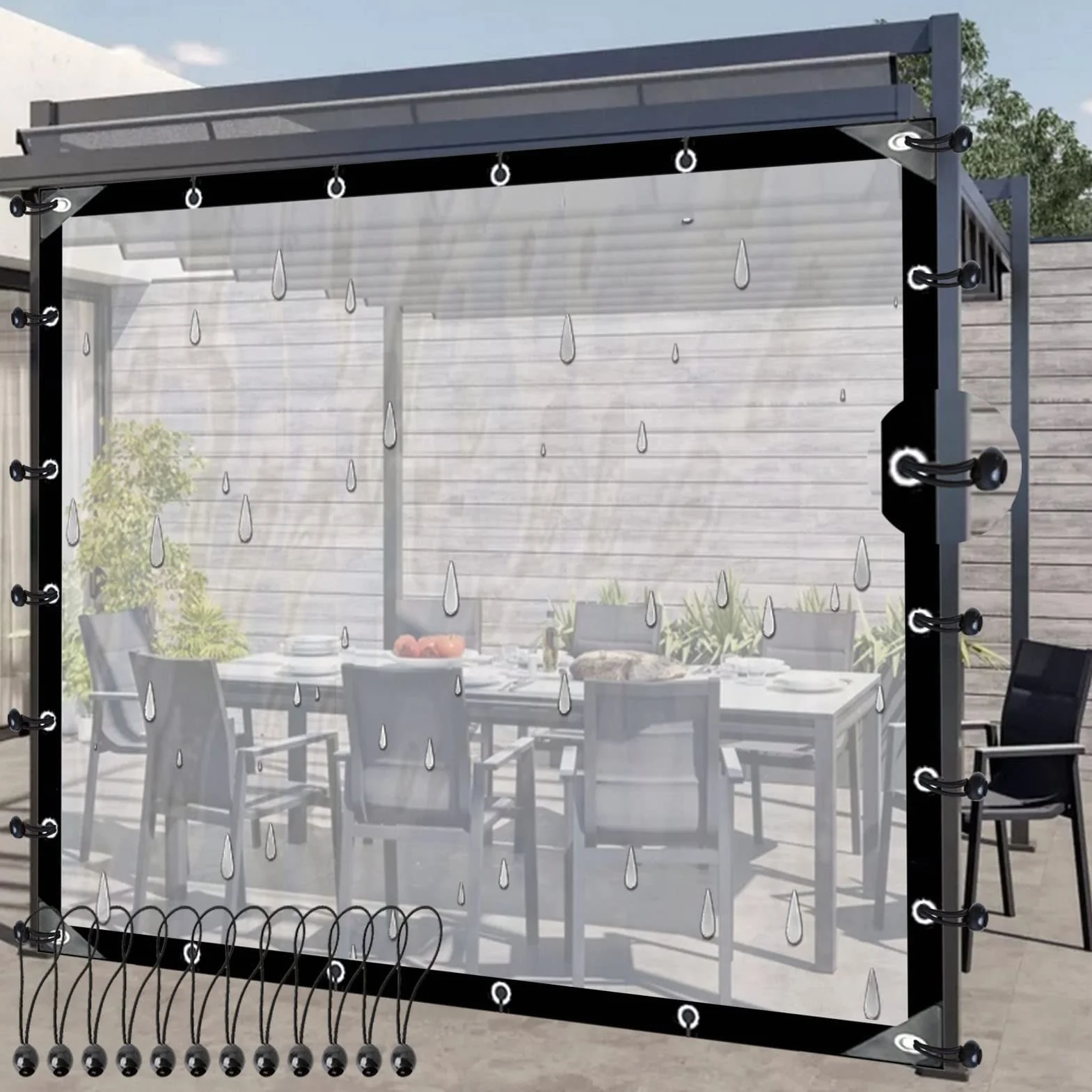 Przeźroczysta Plandeka Zasłona Outdoorowa Wiatroodporna Balkonowa 1x3m