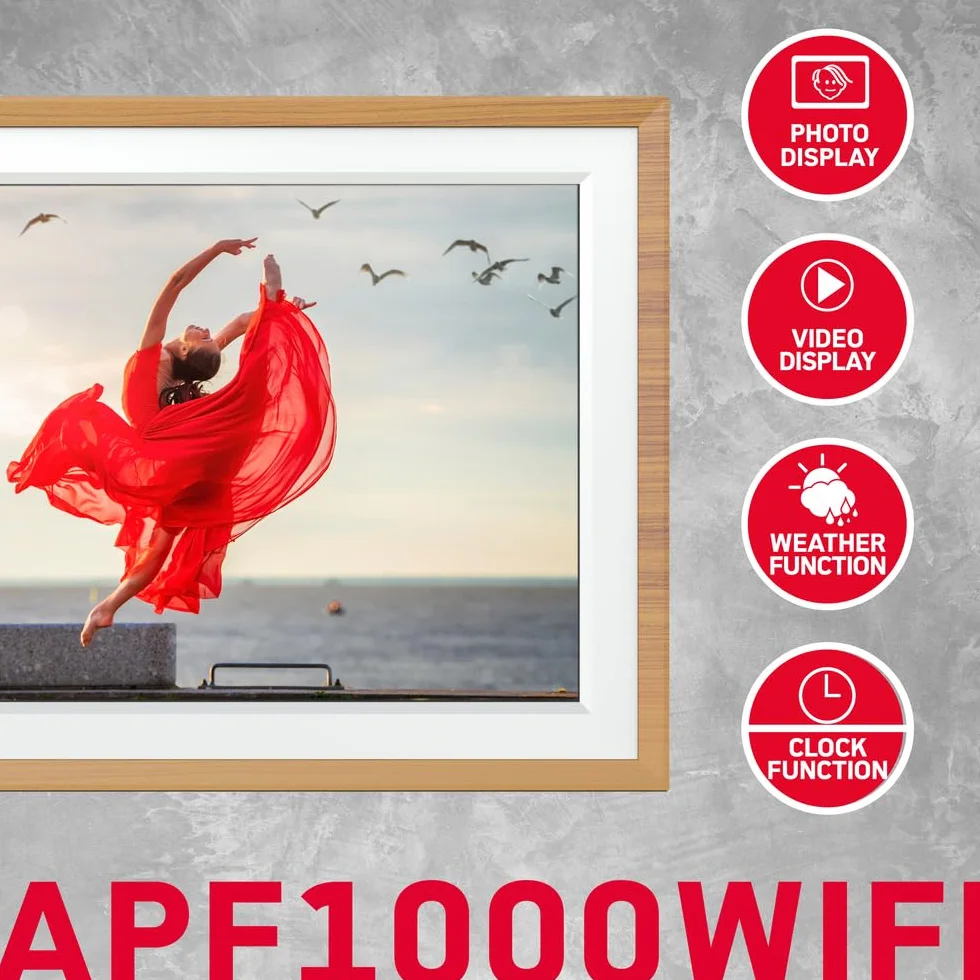 AGFA Realiview APF1000 Cyfrowa ramka na zdjęcia - 1024x600 wyświetlacz LED 1024 x 600, wyświetlacz zdjęć, zegar, programowalny kalendarz - drewno