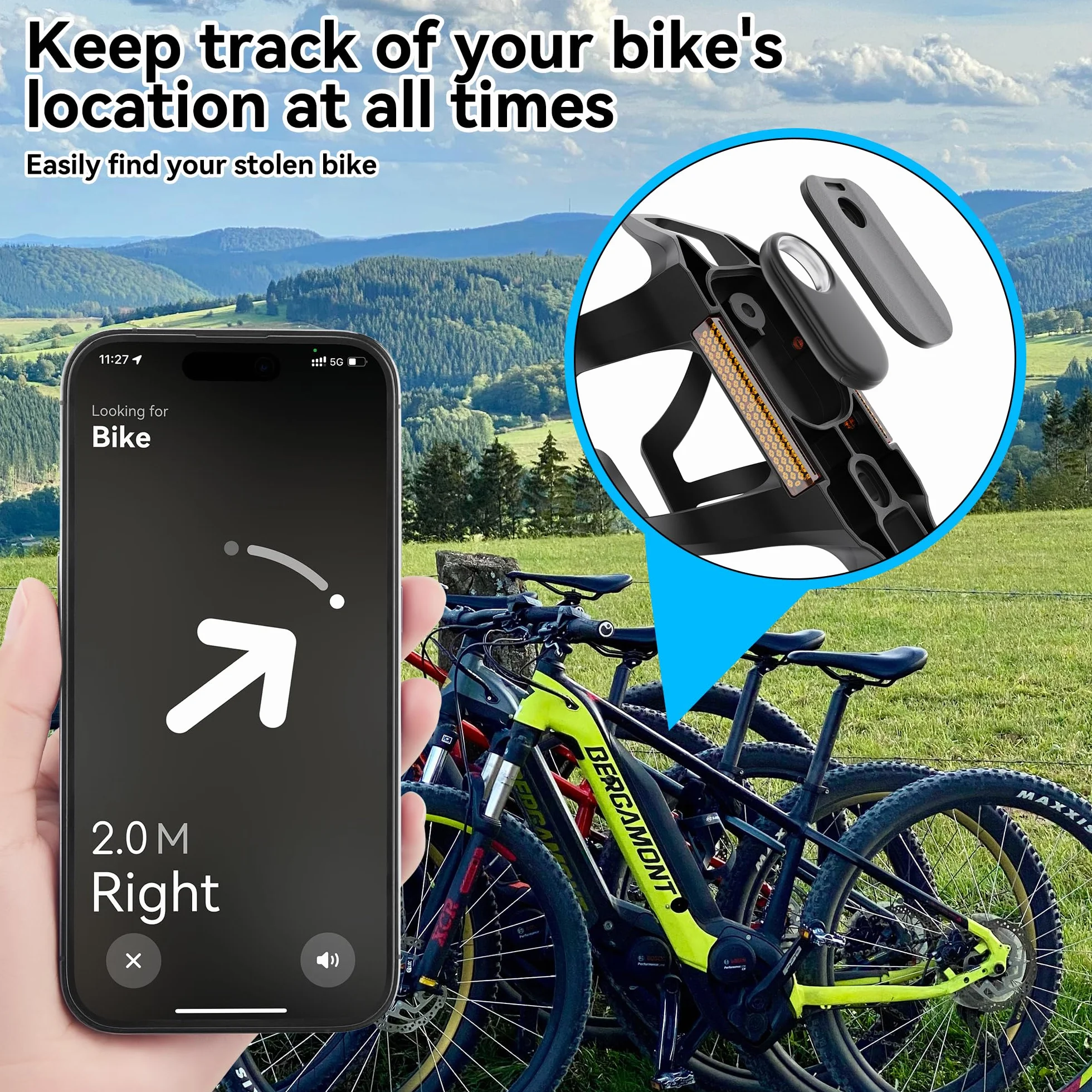 DDJ Smart Tag 2 i AirTag uchwyt na bidon, uchwyt na bidon, ochrona przed kradzieżą, uniwersalny uchwyt na napoje z reflektorem, do rowerów elektrycznych, wyścigowych, górskich