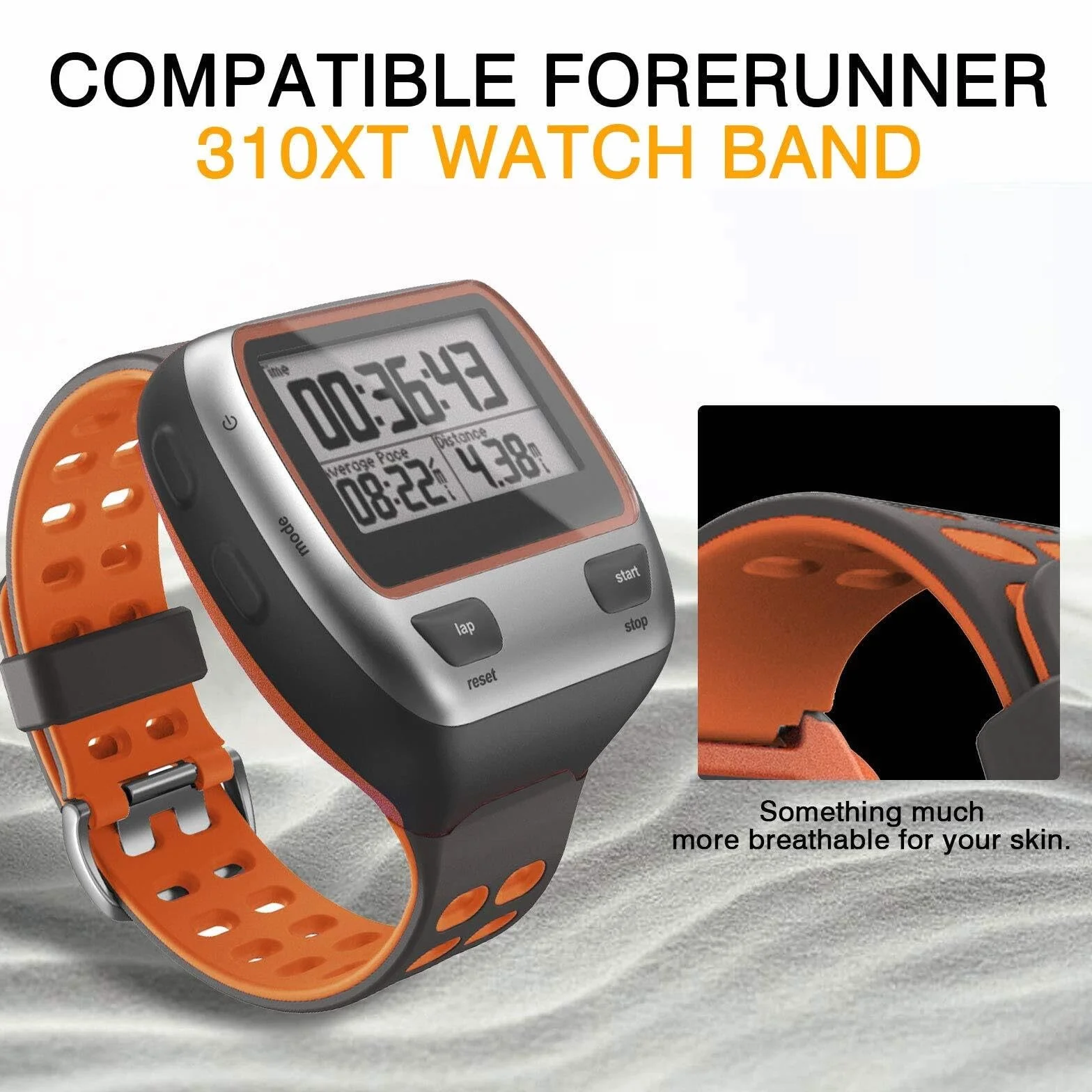 Pasek do zegarka Garmin Forerunner 310XT, miękki silikonowy pasek do zegarka, zamiennik do smartwatcha Forerunner 310XT, szaro-pomarańczowy