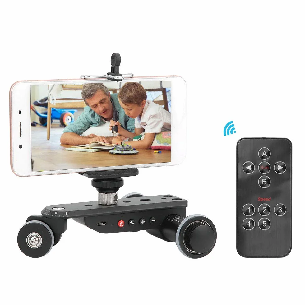 Kamera Wideo Auto Dolly, PPL-06S Pro 90 Stopni Obrotowe Strzelanie Zmotoryzowany Suwak Szynowy Dolly Car z Pilotem, Regulacja Prędkości 5, do Lustrzanek Cyfrowych, Smartfonów