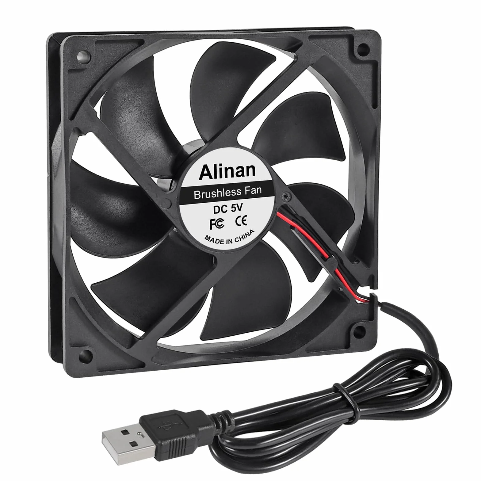 Alinan Wentylator USB, 120 x 120 x 25 mm, 5 V, 2000 obr./min, 66,3 CFM, 31,5 dBA wentylator komputerowy i elektroniczny, 4 sztuki