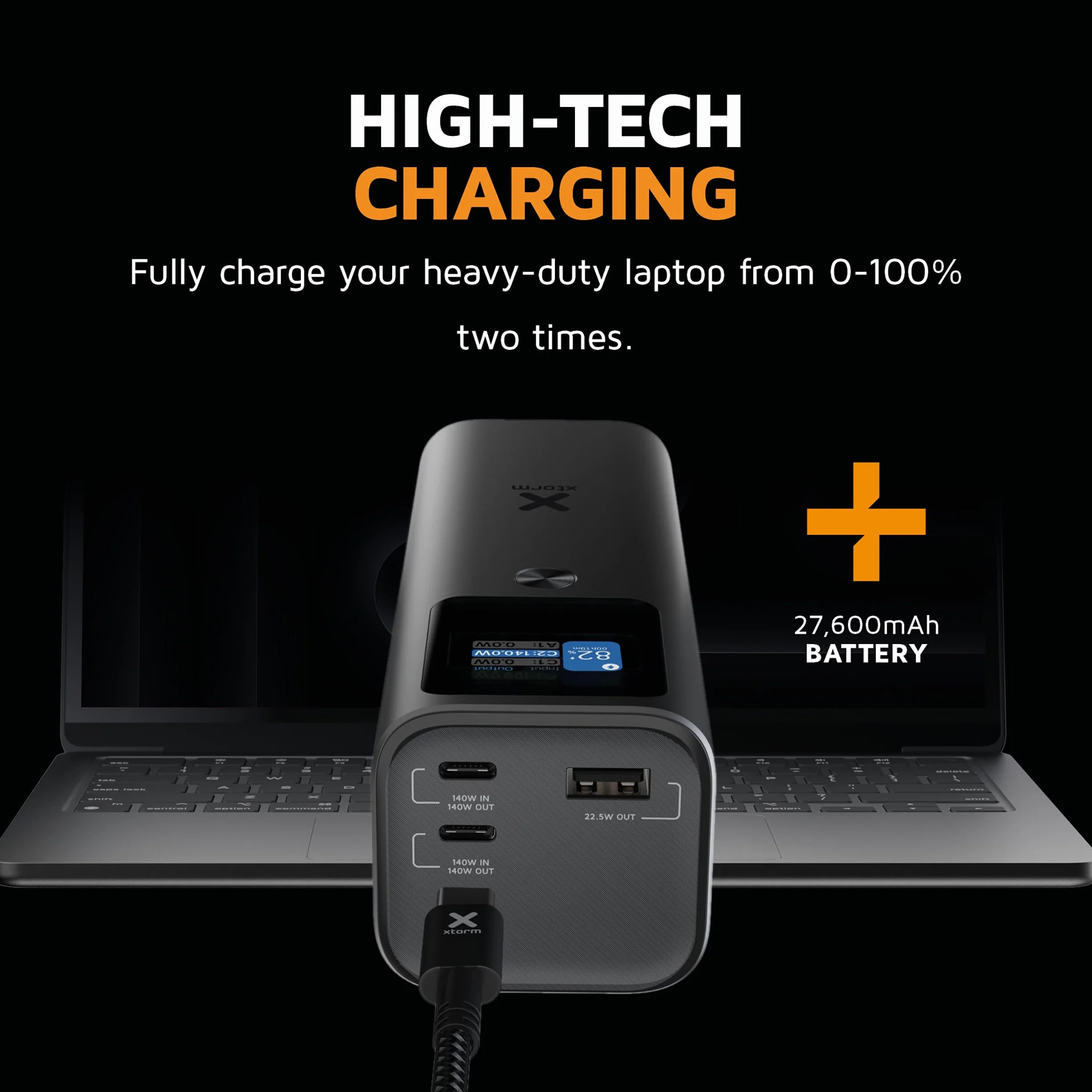 Xtorm Nova Ultra Zewnętrzna bateria 27600 mAh, lekka ultra cienka bateria zewnętrzna, przenośna ładowarka USB-C 140 W do laptopa, iPhone'a, Samsung Galaxy i Plus, szybkie ładowanie, 2 porty USB-C