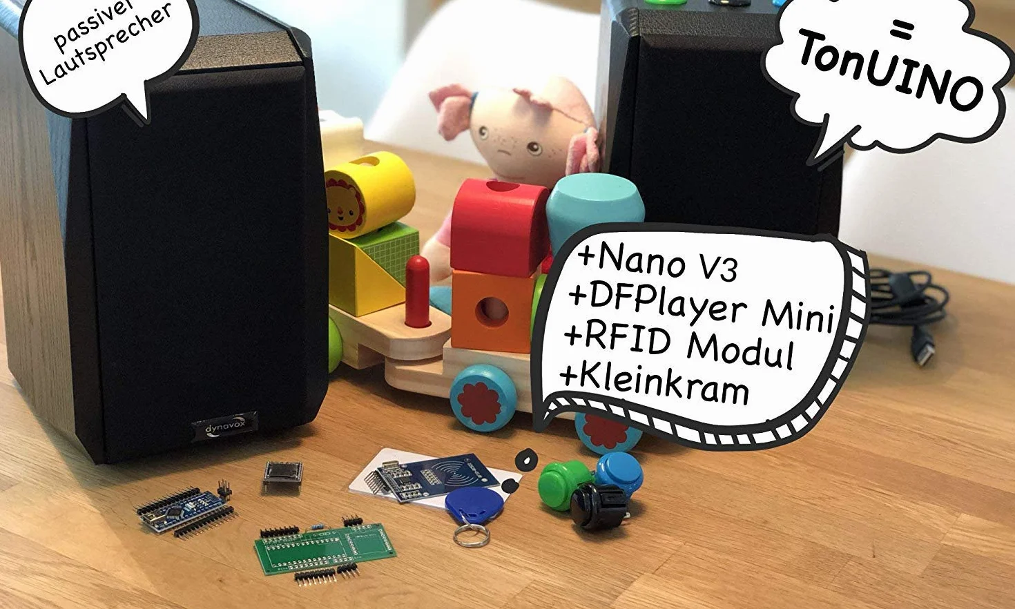 AZDelivery 2 x Zestaw TonUINO (odtwarzacz Mp3, AZ-Nano V3-Board, zestaw RFID i karty RFID 13,56 MHz) kompatybilny z Arduino zawiera E-Book!