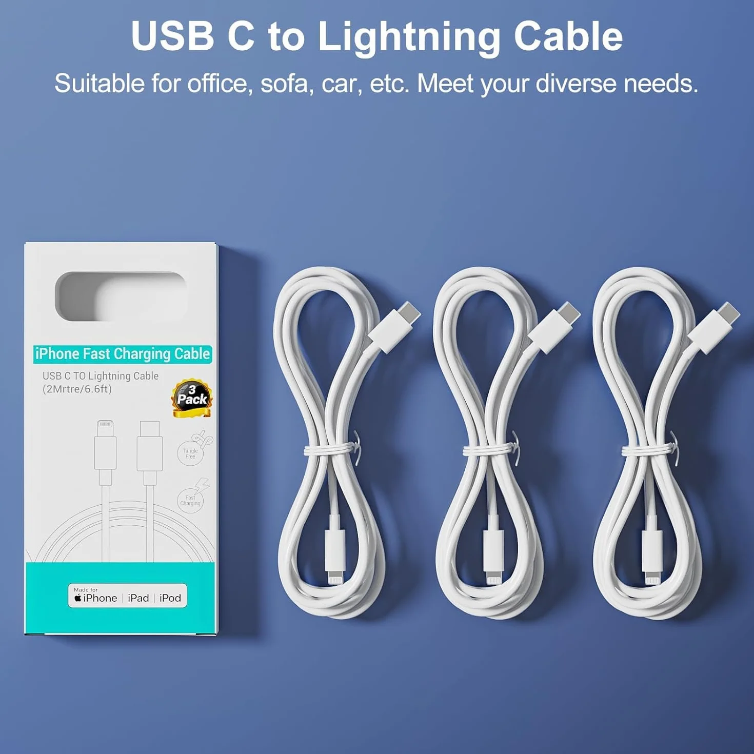 ilikable Zestaw 3 kabli USB C do Lightning 2M iPhone Quick Charge MFi z certyfikatem kabel ładowarka iPhone USB C do iPhone 14 13 12 Pro Max Mini iPhone 11 Pro X XR XS SE 2020 8 Plus