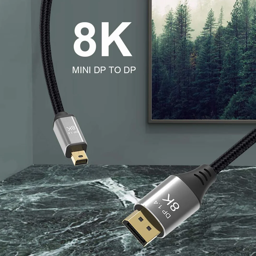 YIWENTEC Kabel Mini DP do DisplayPort 2 m, 8K (7680X4320) przy 60Hz 4K przy 144Hz DisplayPort 1.4 dwukierunkowa transmisja DisplayPort na Mini DisplayPort 8K (2 m)
