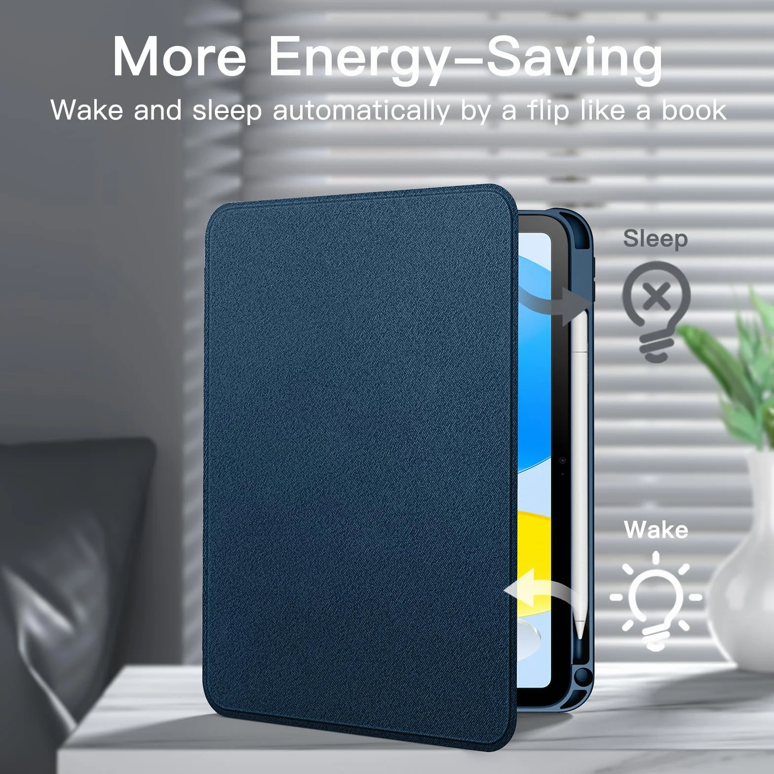 JETech Etui iPad 11./10. Generacji 2025/2022 z Pencil Uchwyt, Folio Podstawka Ochronna, Granatowy