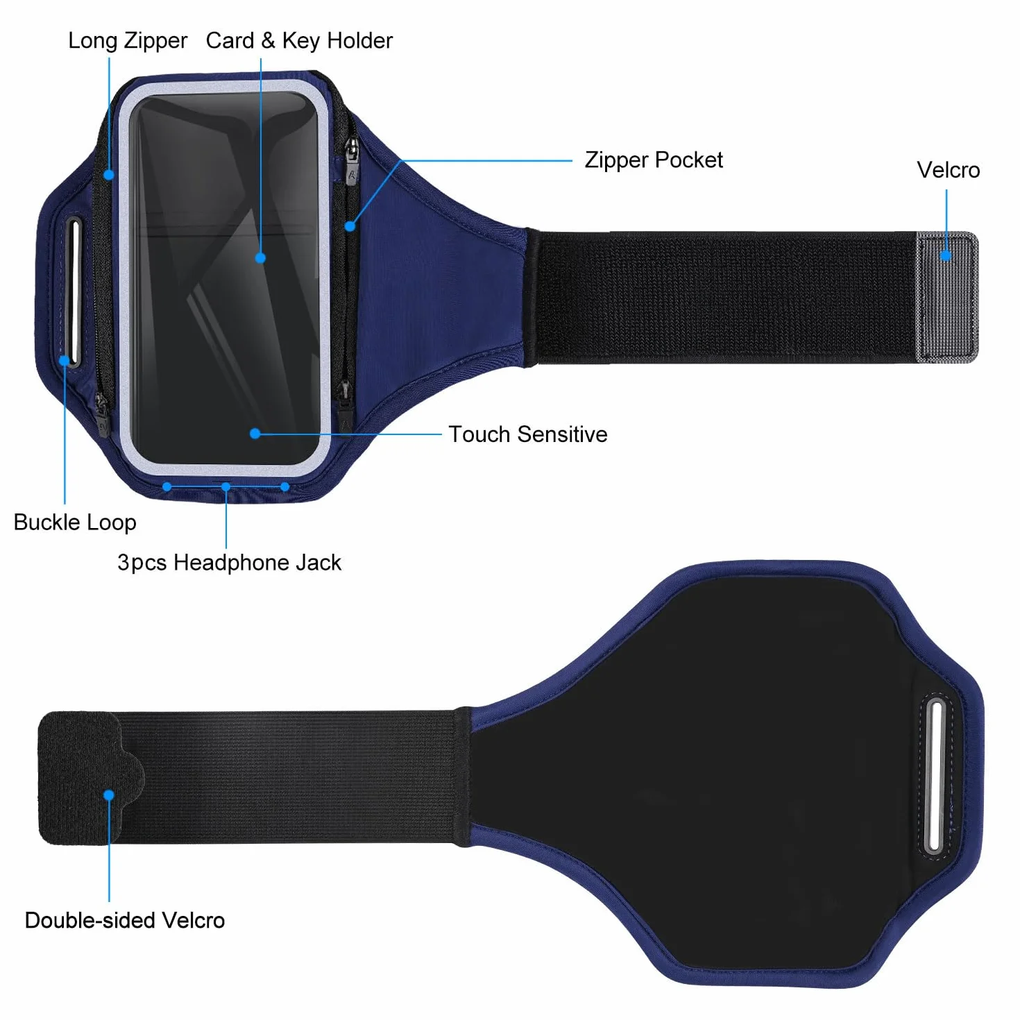 Sportowa bransoletka na telefon komórkowy, poręczna torba na słuchawki, 6,9 cala, etui na ramię do iPhone 16 15 14 13 12 Pro Max Galaxy S20-S24 z kieszenią na klucze na słuchawki do joggingu