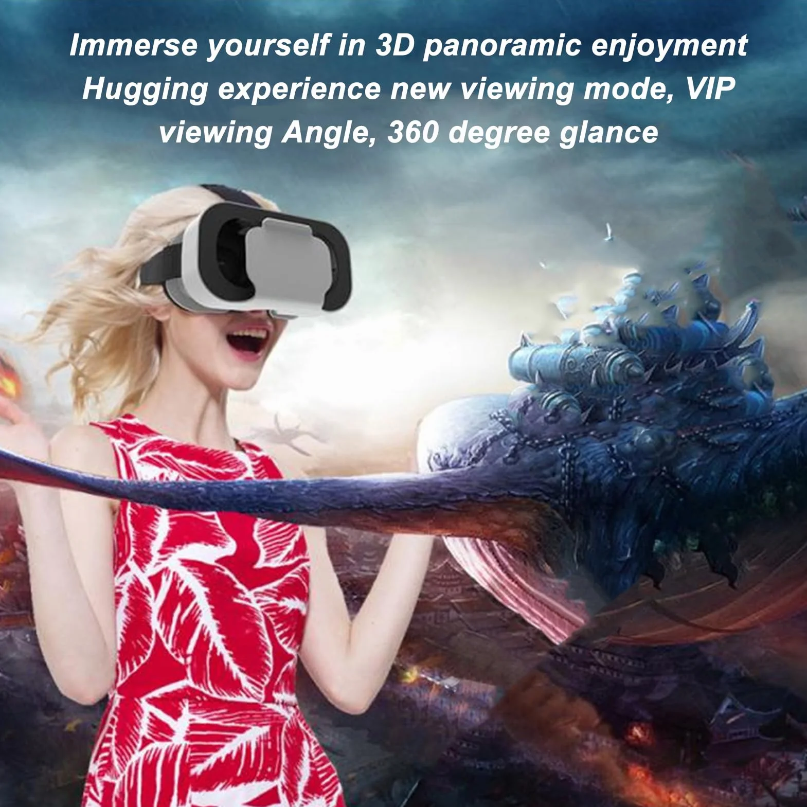 Zestaw Słuchawkowy 360° VR 3D, Panoramiczne Gogle VR z ochroną Oczu, Ergonomiczny Pałąk na Telefony Komórkowe o Przekątnej 4,7–6,53 Cala