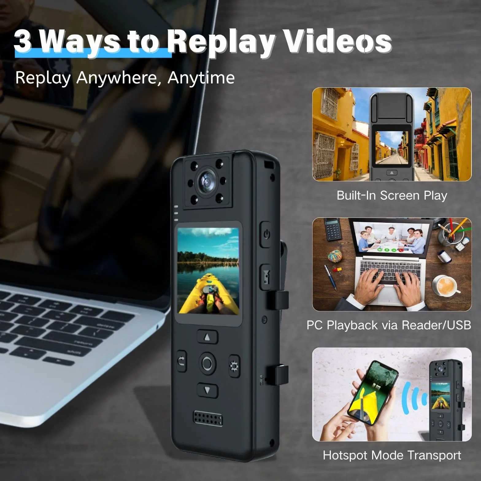 Kamera Bodycam 4K 4K 128 GB z obrotową soczewką 180°, kamera sportowa z akumulatorem 6 godzin, noktowizor, przenośna kamera dla zwierząt domowych, do biura, do pracy w zakresie bezpieczeństwa
