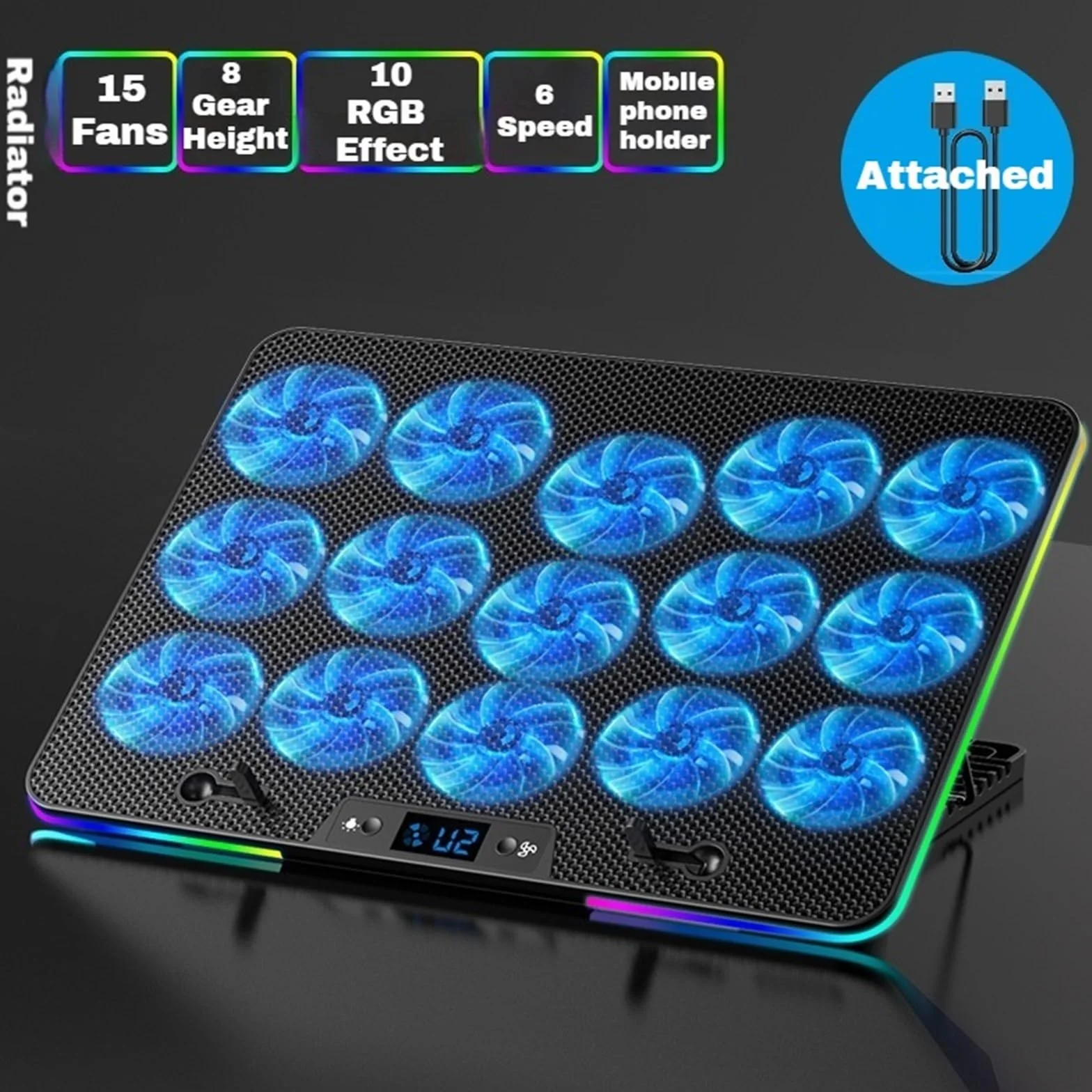 Podkładka chłodząca pod laptopa N15 Gaming Laptop Cooler 15 Wentylator Regulowana prędkość wiatru Regulacja wysokości Podkładka chłodząca do laptopa Podstawka pod laptopa(N15RGB)