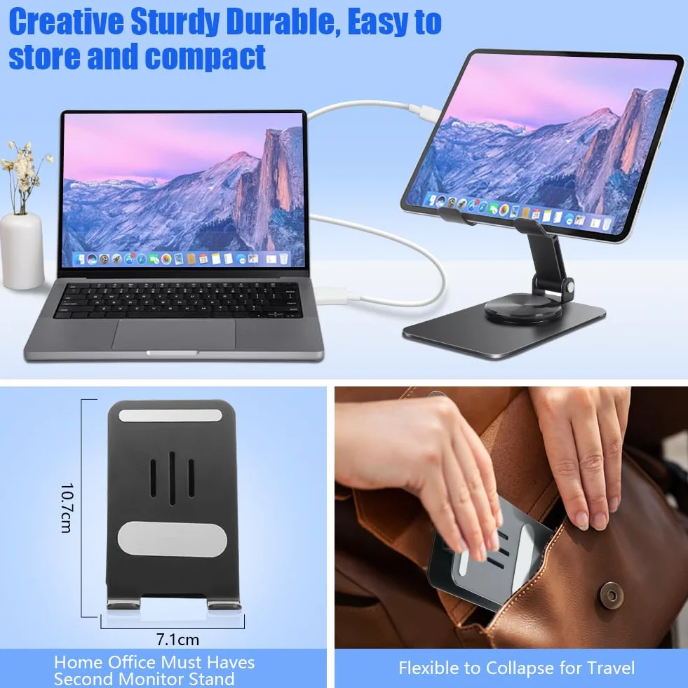 HOTUT Stojak na tablet, składany uchwyt na tablet na biurko, regulowany 360° składany stojak na tablet, obrotowy przenośny stojak na monitor, kompatybilny z telefonem, tabletami, PS, Switch