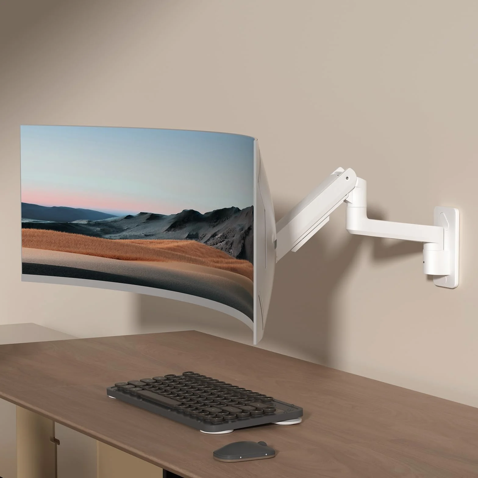 PUTORSEN 43.2-124.5 cm Premium Ultrawide Monitor ścienny do montażu na ścianie, wytrzymałe ramię monitora do 20 kg, pełna regulacja, VESA 75/100/200, biały