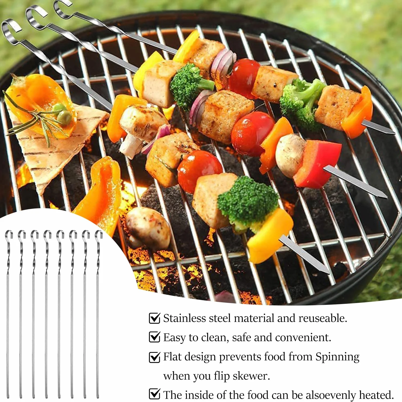 Szpikulce do grilla Kabob ze stali nierdzewnej - idealne do każdego ogniska, kebabów i szaszłyków