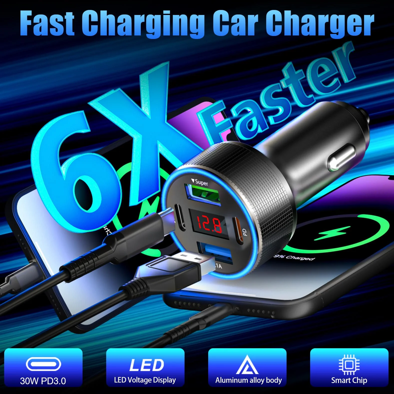 Ładowarka samochodowa USB C, 78W 4-portowy adapter ładowarki samochodowej, szybkie ładowanie ładowarki telefonicznej, podwójny adapter USB C dla iPhone 16 15 14 13 12, iPad, Samsung Glaxy, Android