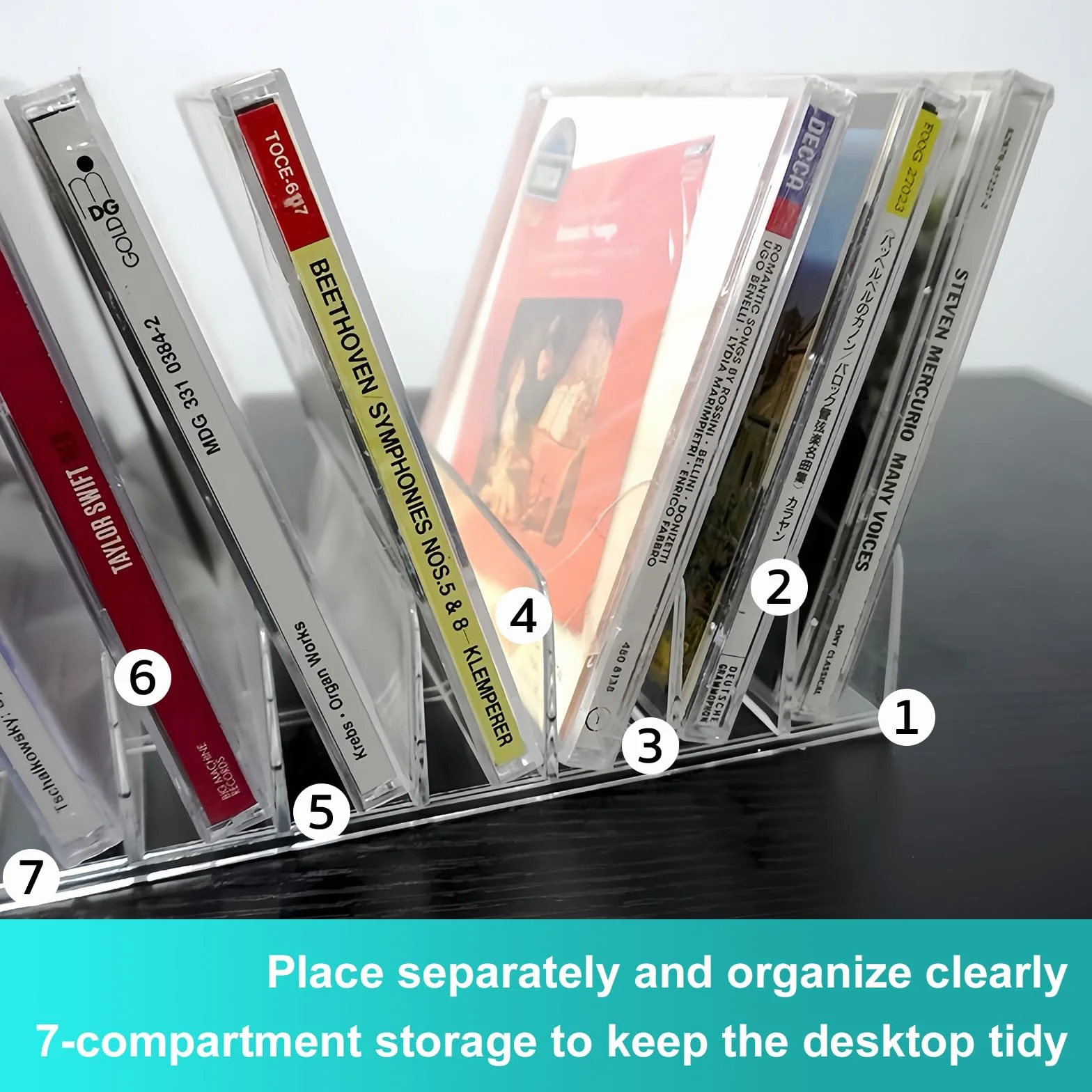 4 przezroczyste uchwyty na płyty CD, akrylowy stojak na płyty DVD, organizer na kosmetyki, wiele przegródek, regał do przechowywania kaset, kaset z grami, książek, regałów